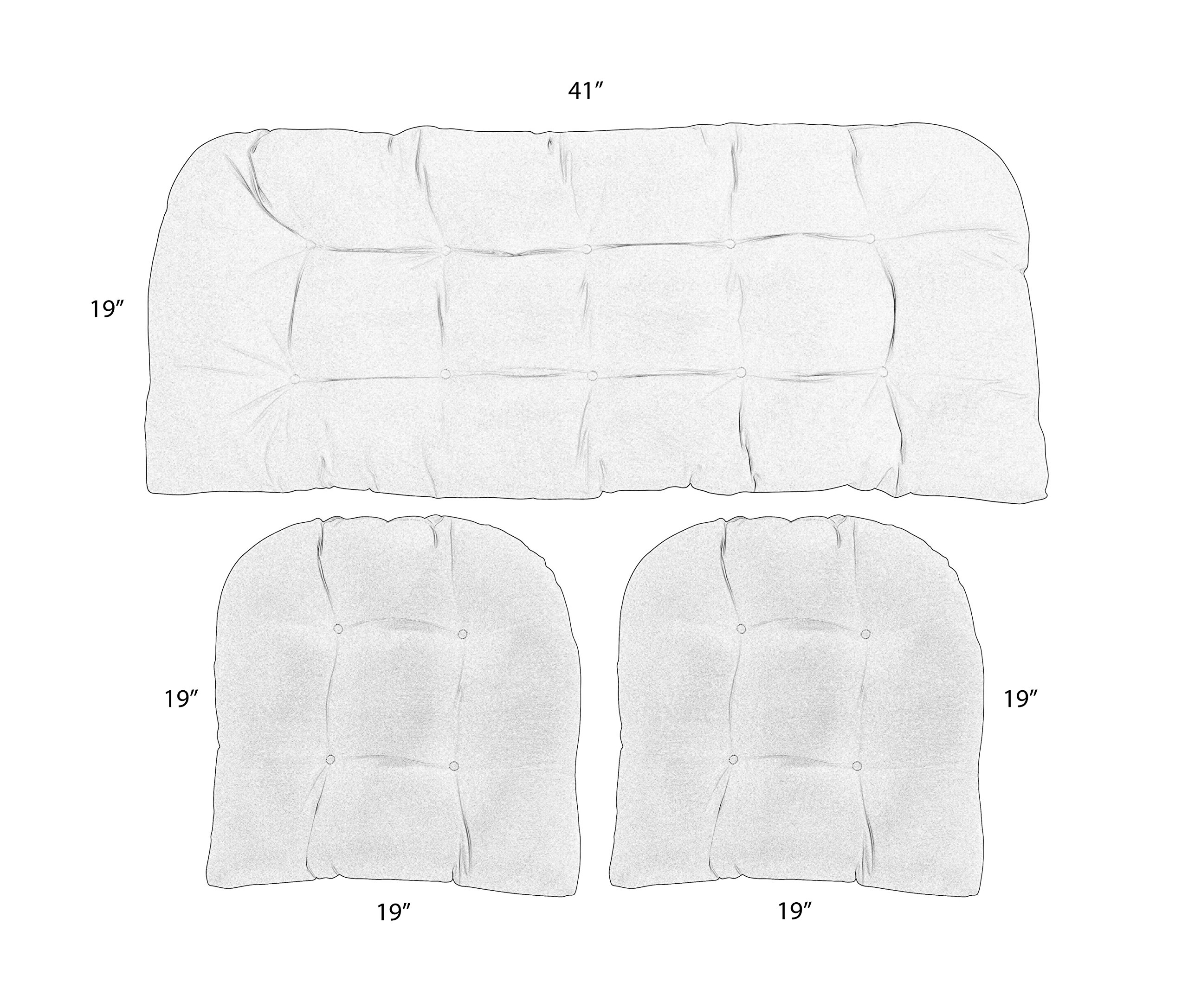3 Piece Wicker Cushion Set for Loveseat & Chairs - Indoor/Outdoor Patio Furniture Cushions - Kiwi Green & White Striped - Perfect for Garden, Porch, and Sunroom Decor