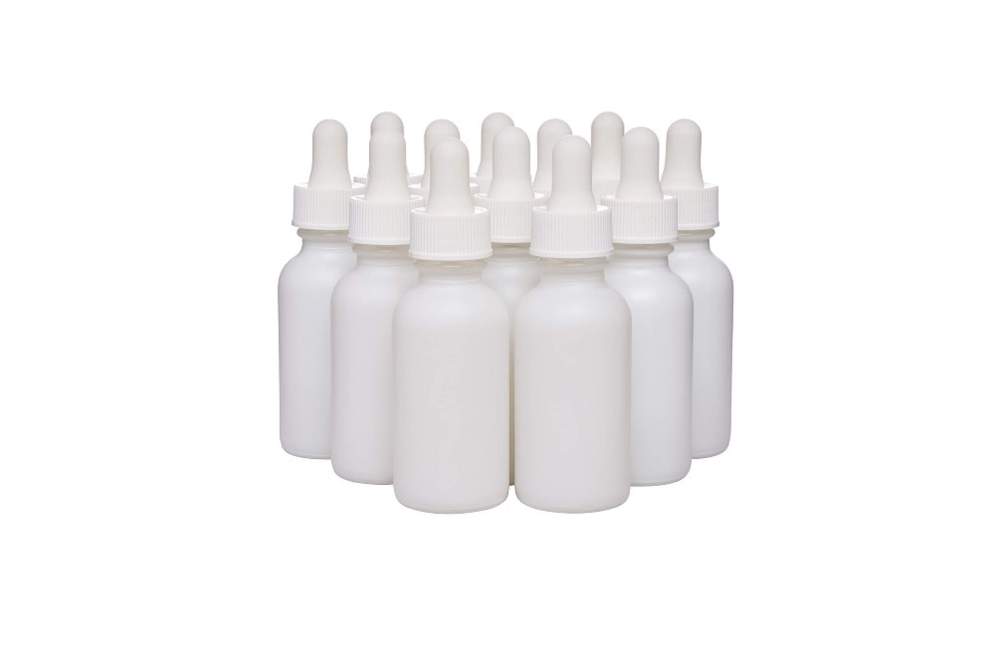 12 Pack 1oz White Coated Boston Round Glass Bottles with White Dropper Caps - Perfect for Essential Oils, DIY Skincare & Craft Projects