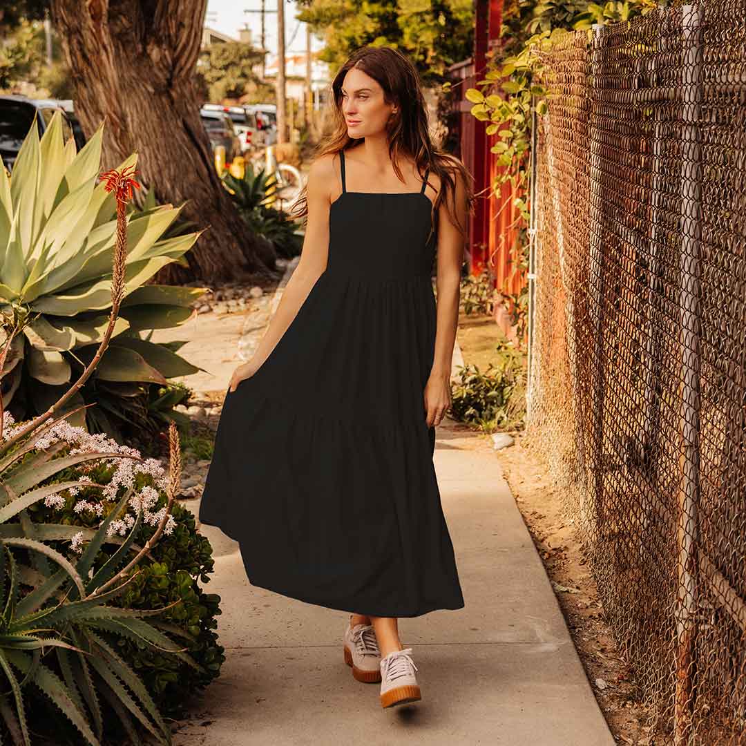 Elegant Black Cabo Midi Dress for Women - Summer Beach Party & Casual Outfit