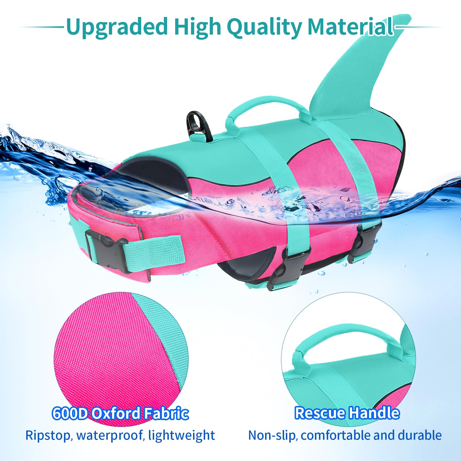 Malier Dog Life Jacket - High Buoyancy Ripstop Dog Life Vest for Swimming & Boating - Shark Puppy Lifesaver with High Visibility for Small, Medium & Large Dogs (Small) - Perfect for Pool, Beach & Water Sports Safety