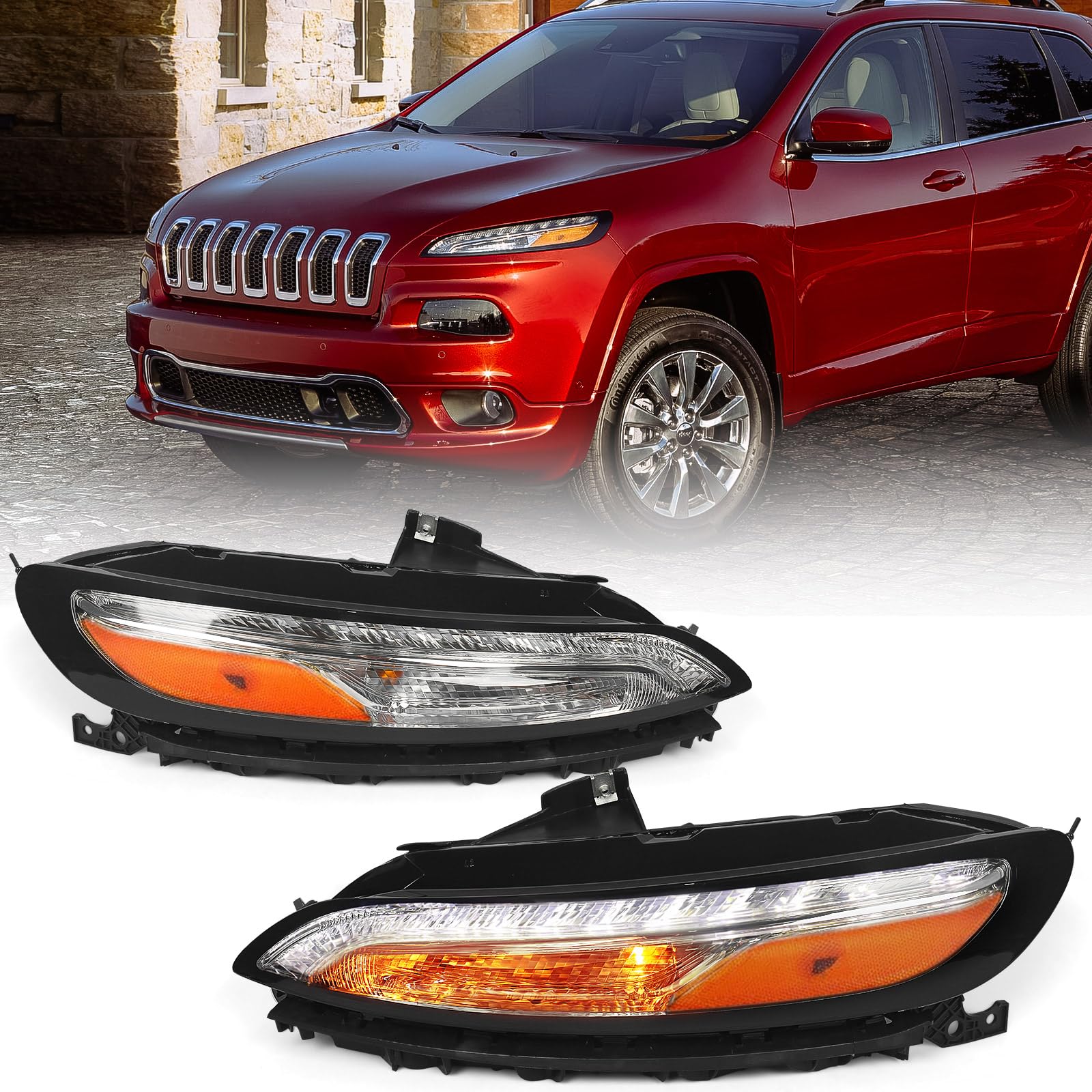 FIONE LED Daytime Running Lights (DRL) & Fog Lamps for Jeep Cherokee 2014-2018 - Pair of DRL Turn Signal Lights for Driver & Passenger Side - Upgrade Your Off-Road Adventure & Night Driving Safety