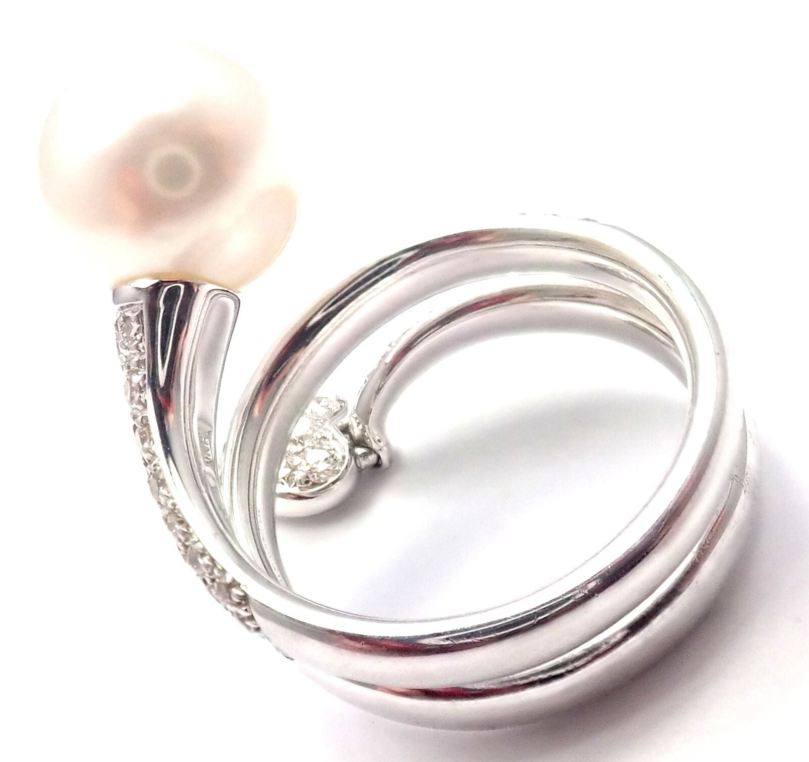 Authentic Mikimoto 18K White Gold Diamond South Sea Pearl Heart Ring with Certificate - Luxury Pearl Jewelry for Women, Perfect for Anniversaries, Weddings & Special Occasions