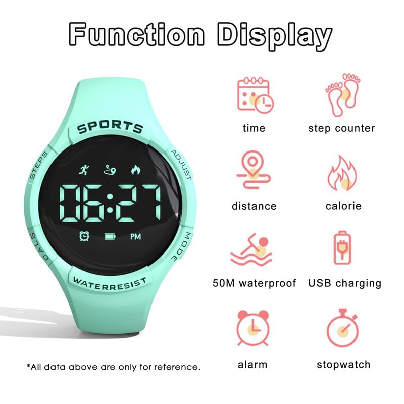 Fitness Watch with Pedometer - Step Counter, Calorie & Distance Tracker for Men & Women - No App Needed - Digital Activity Tracker Without Smartphone (Green) - Perfect for Walking, Running & Daily Fitness Tracking