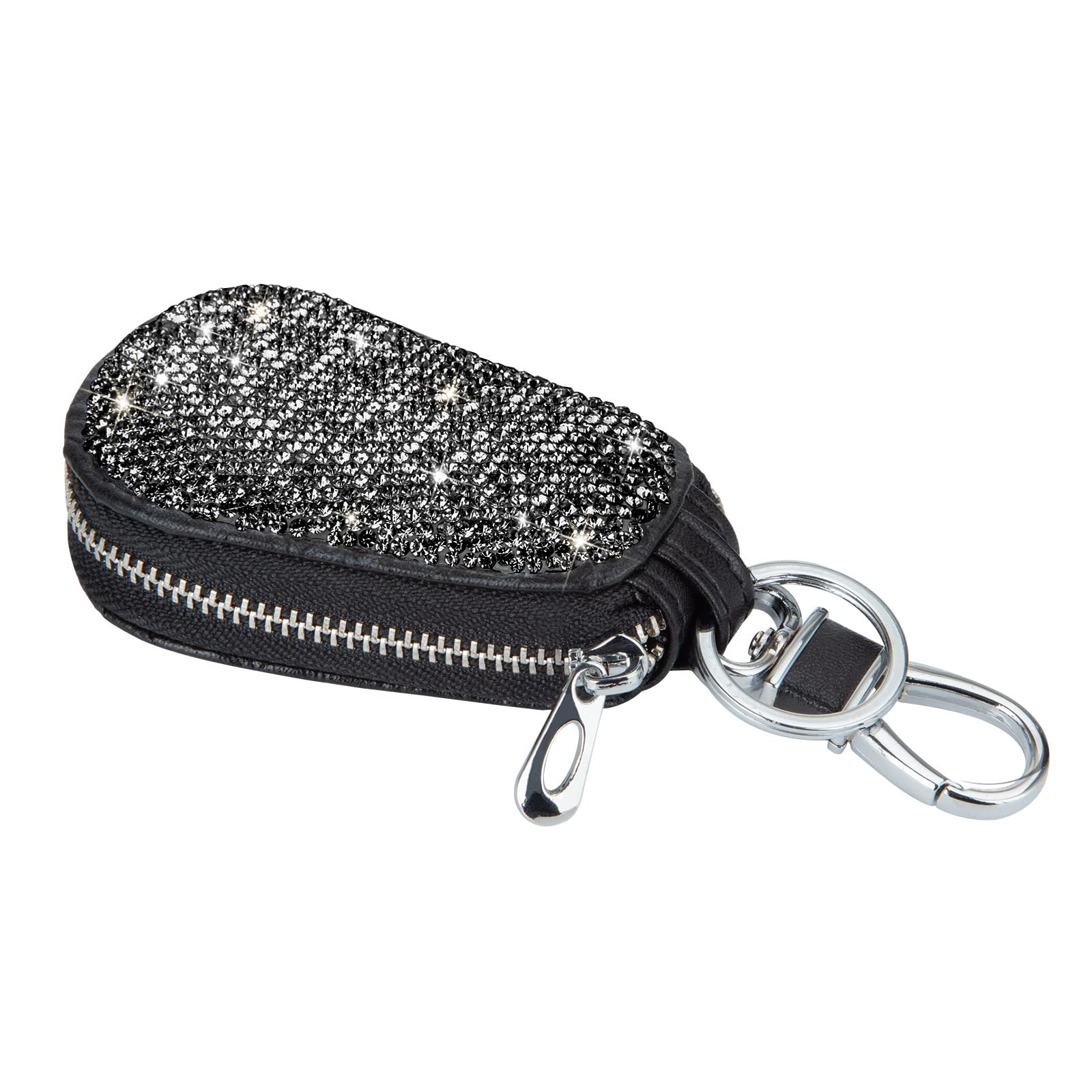 Stylish Bling Bling Car Key Chain Case - Premium Leather Key Fob Holder with Zipper for Remote Control & Coins | Perfect Key Organizer for Women's Purse, Car Keys & Everyday Essentials