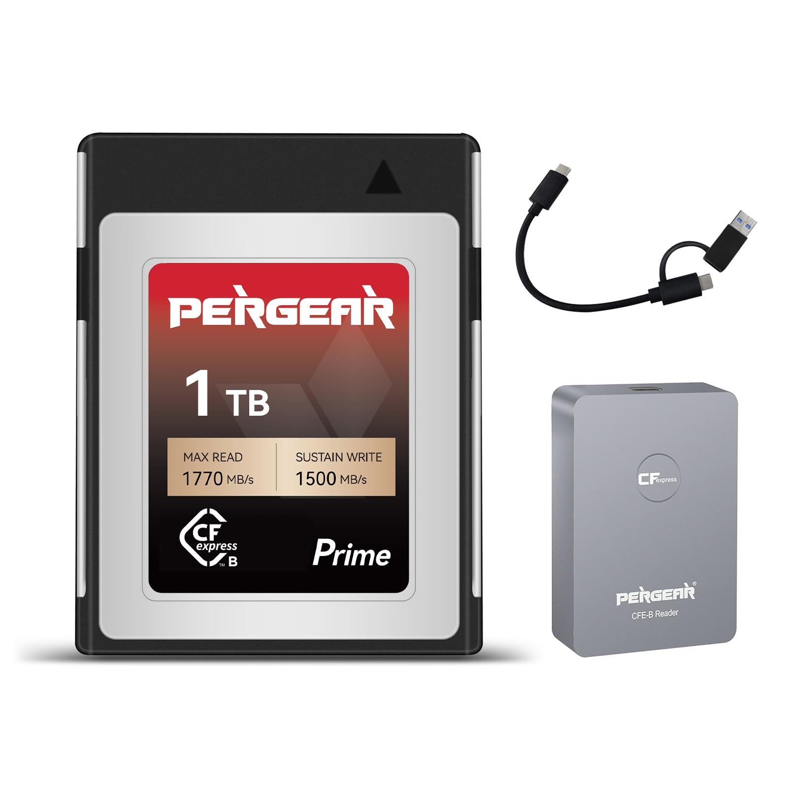 PERGEAR 1TB CFexpress Type B Memory Card with Card Reader - 1770MB/s Read & 1500MB/s Write Speed - High-Speed Storage for 4K/8K Video, DSLR & Mirrorless Cameras - Perfect for Professional Photography & Videography
