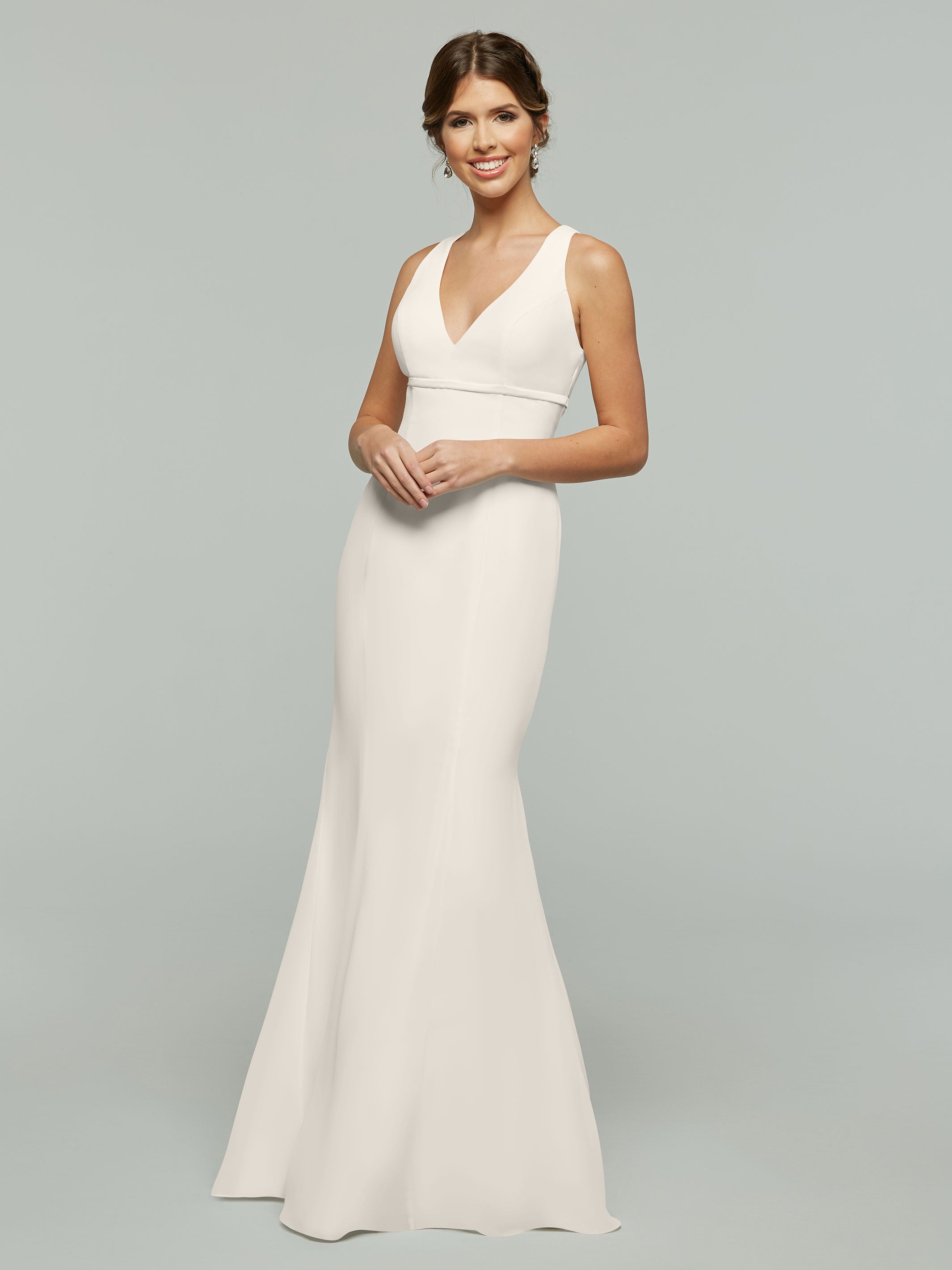 Elegant 80155 Fit and Flare Chiffon Bridesmaid Dress with V-Neck & Satin Ribbon - Perfect for Weddings, Proms, and Formal Events