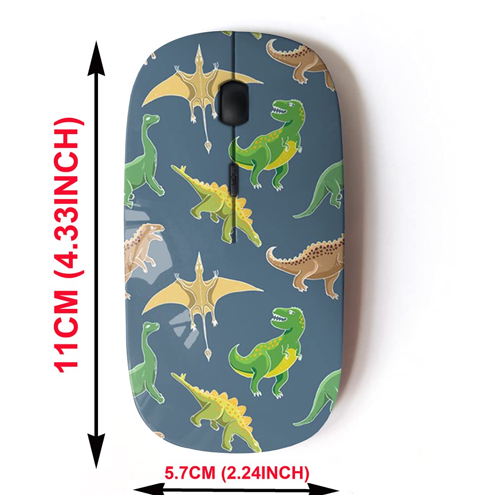 2.4G Wireless Mouse with Cute Dinosaur Pattern - Ergonomic Silent Click for Laptop, PC, Mac - Includes Nano USB Receiver - Perfect for Office, Gaming & Home Use