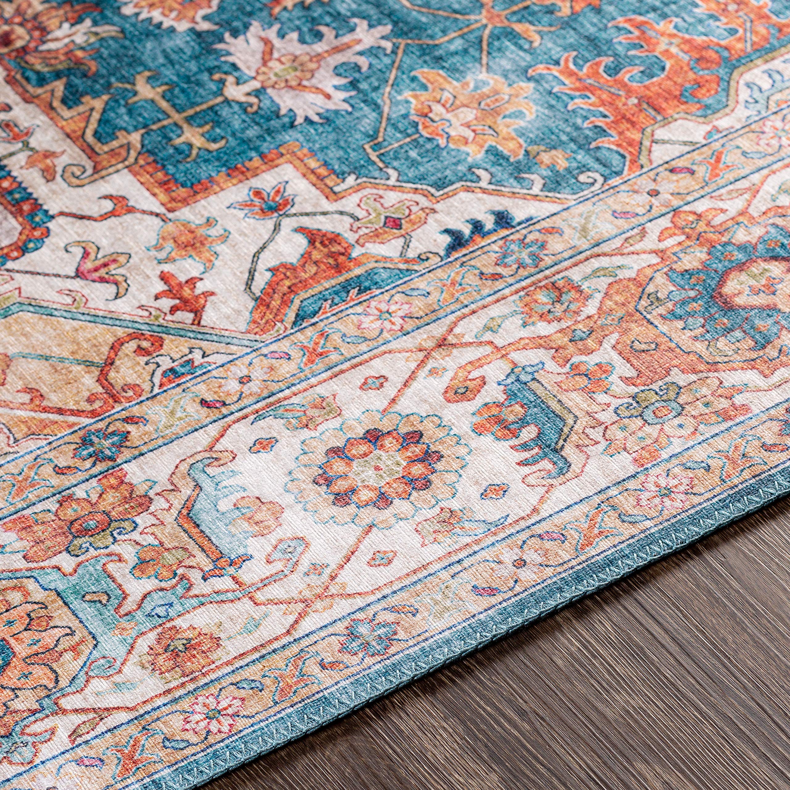 Mark&Day 9x12 Loon Traditional Burnt Orange Area Rug - Handmade Non-Slip Living Room Carpet, Blue Brown Kitchen Rug, Bedroom Floor Mat (9'x12') - Perfect for Home Decor, Dining Room & High Traffic Areas