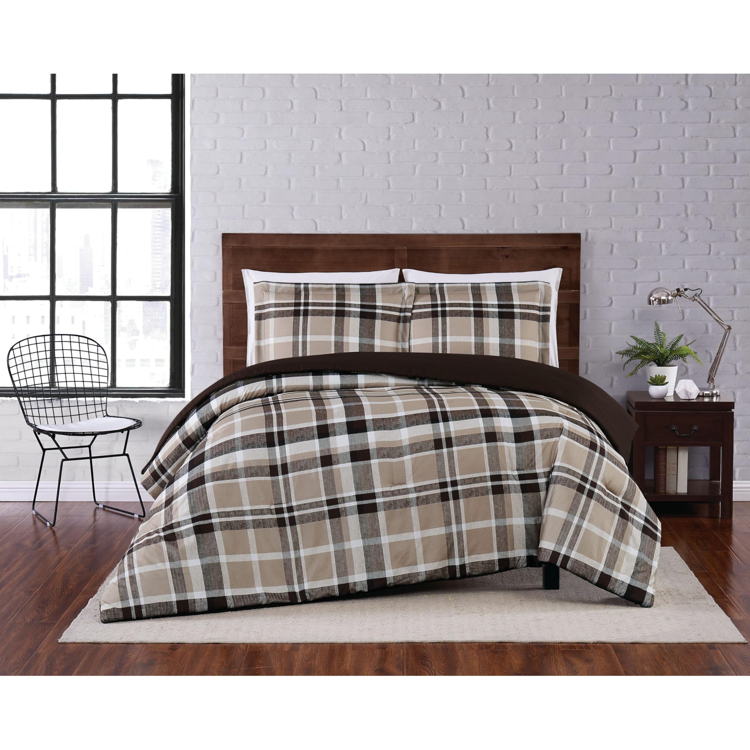 TRULY SOFT Paulette Plaid Taupe Twin XL 2-Piece Comforter Set - Ultra Soft Bedding for Cozy Bedrooms & Guest Rooms