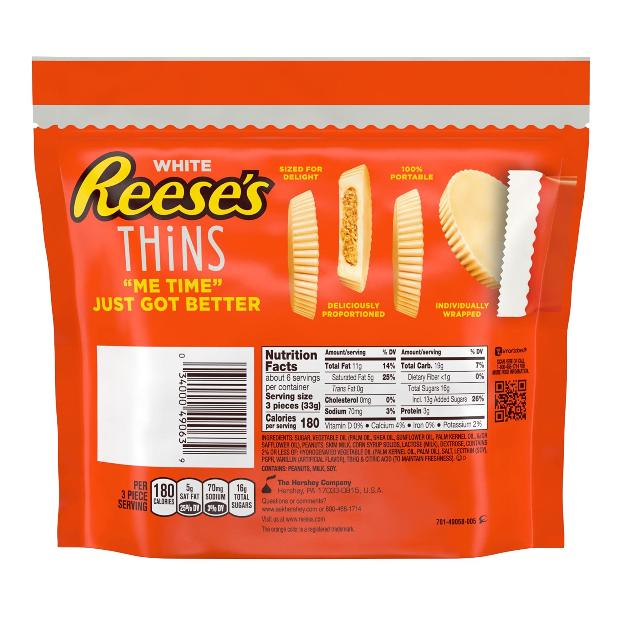 Reese's THiNS White Creme Peanut Butter Cups Candy - 8 Count (7.37oz) Share Pack - Perfect for Halloween, Parties & Office Snacks
