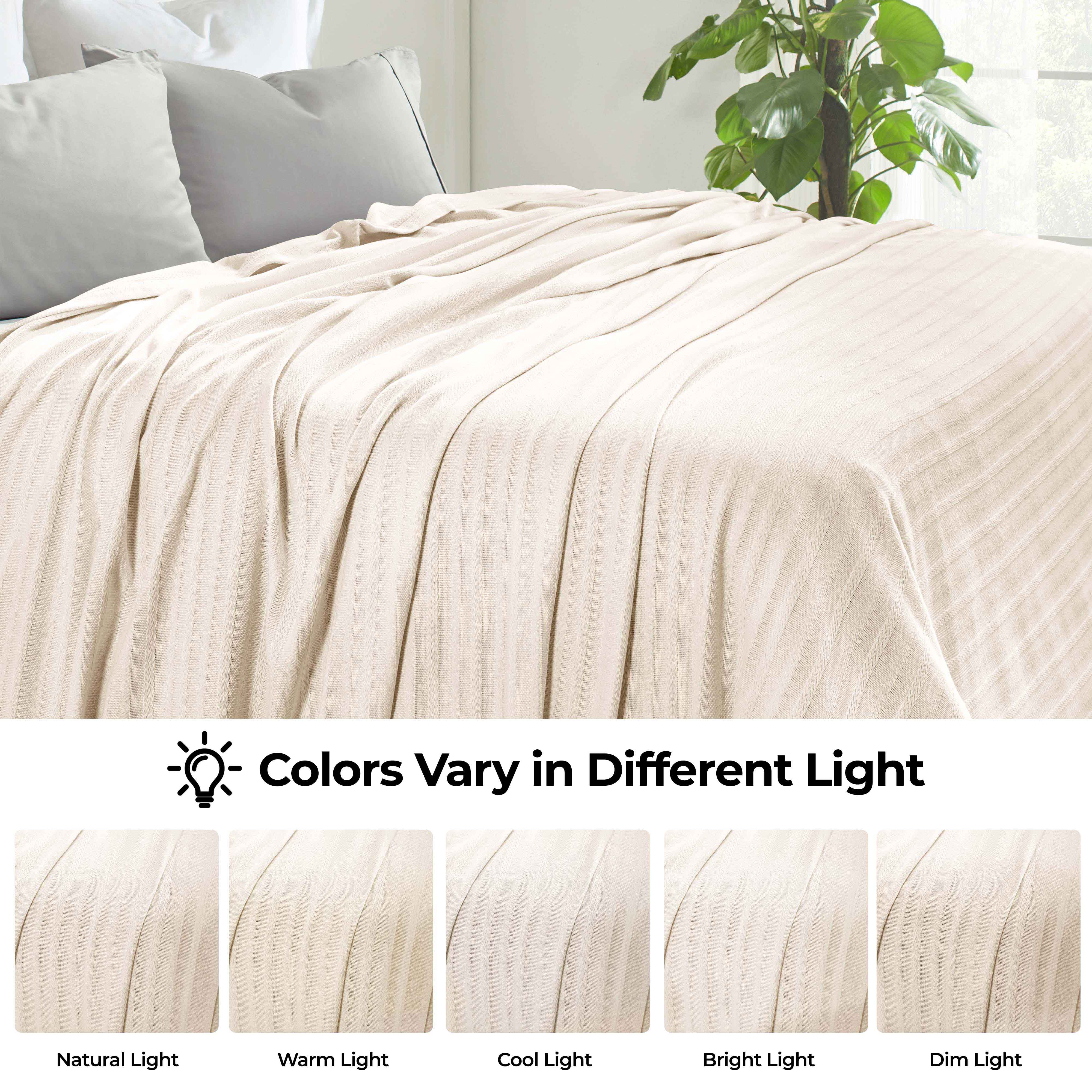 Soft Clara Cotton Textured Striped Lightweight Woven Blanket - Perfect for Sofa, Bed & Outdoor Picnics