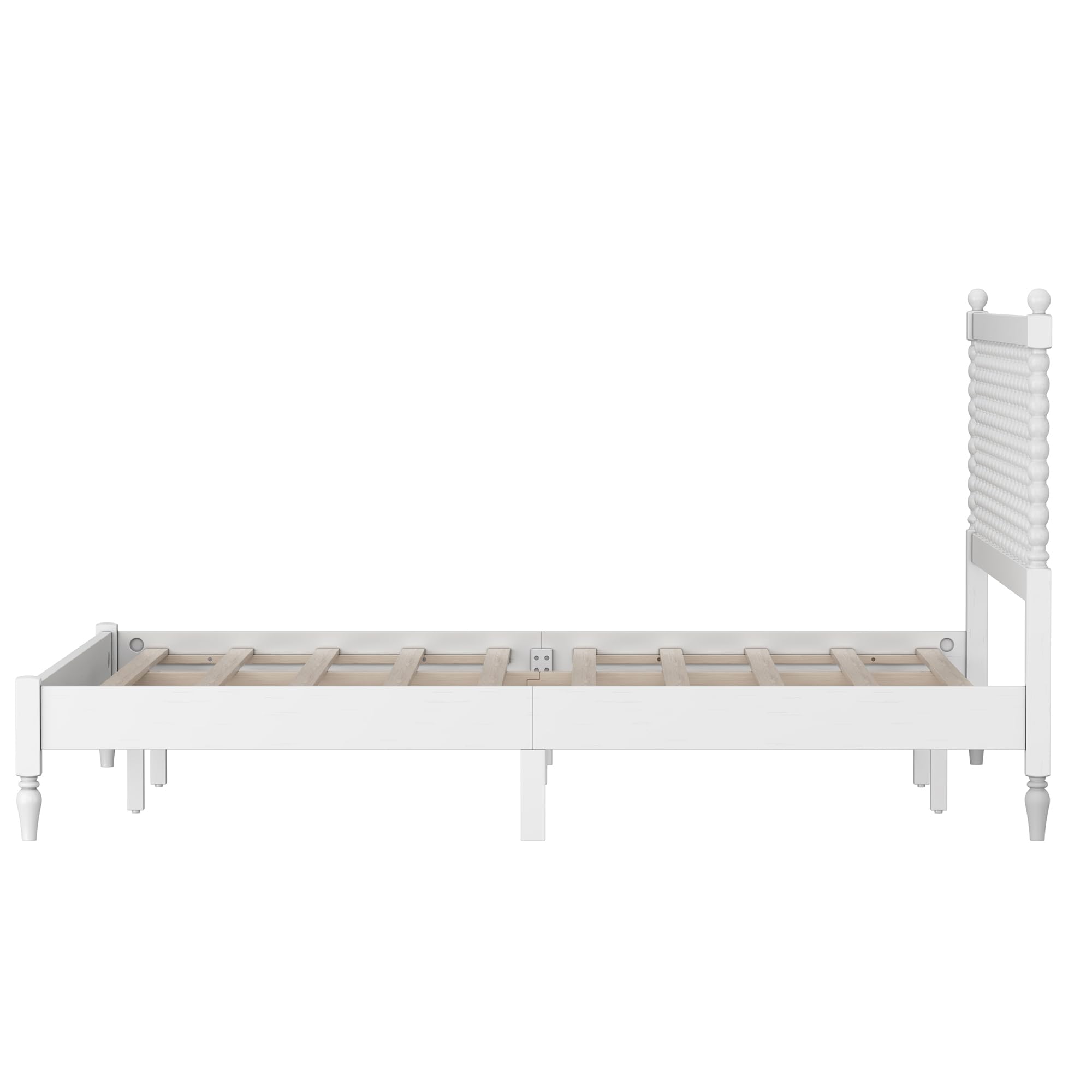 SOFTSEA King Size Platform Bed Frame with Gourd Shaped Headboard - Sturdy Wooden Bed with Slat Support, No Box Spring Needed - Perfect for Kids' Bedroom & Guest Room (White)