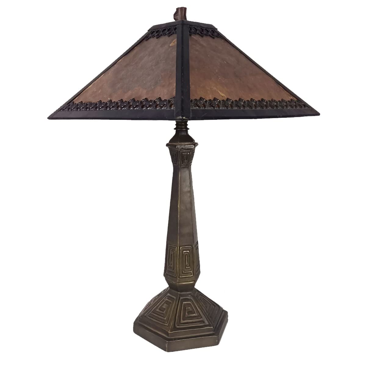 Tiffany Style Rustic Square Table Lamp - Vintage Stained Glass Mica Slice Desk Lamp, Antique Night Light for Living Room, Bedroom, Bedside & Coffee Bar - Perfect Home Decor & Unique Gift Idea | Creates Cozy Ambiance for Reading & Relaxation
