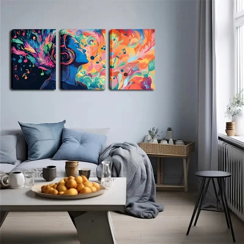 3-Piece Warm Orange Pink Notes Wall Art Set - Framed Canvas 50x70cm - High Quality Print - 100% Australian Made - Ready to Hang - Perfect for Living Room, Bedroom & Office Decor