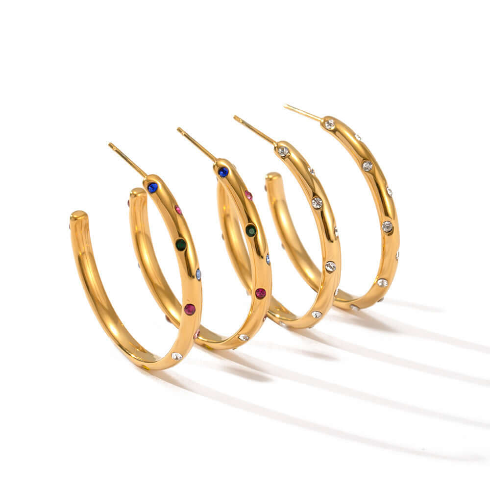 18K Gold Plated Minimalist Diamond C Hoop Earrings for Women - Elegant Dainty Jewelry Gift for Her | Perfect for Everyday Wear, Date Night & Special Occasions | JDE904