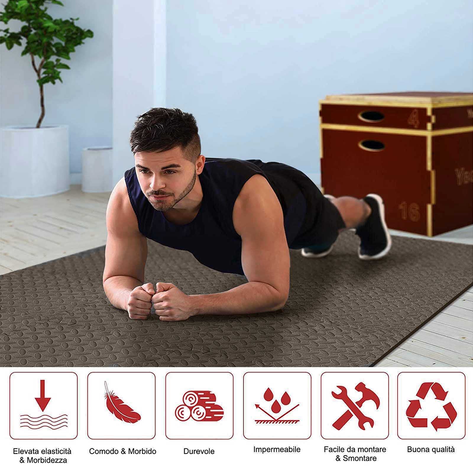 Interlocking Foam Floor Mats 60x60x1.2cm - Non-Slip Puzzle Exercise Tiles with Borders for Gym, Home Workout & Yoga - 12-Piece Set (Brown Leaf Design) - Perfect for Home Gym, Kids Play Area & Fitness Training