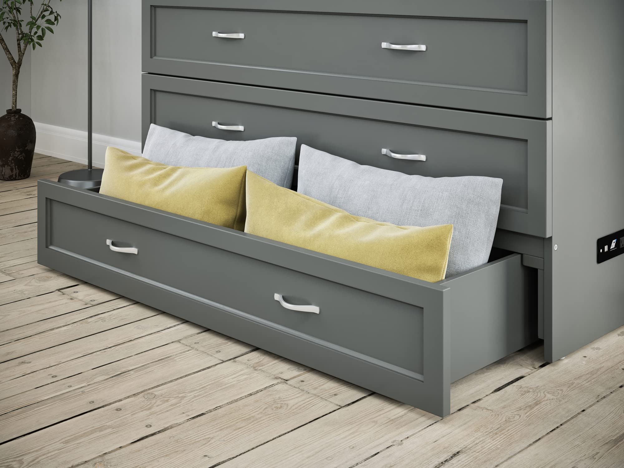 AFI Deerfield Full Size Murphy Bed with Built-in USB Charger, Grey - Space Saving Wall Bed for Small Apartments, Guest Rooms & Home Offices
