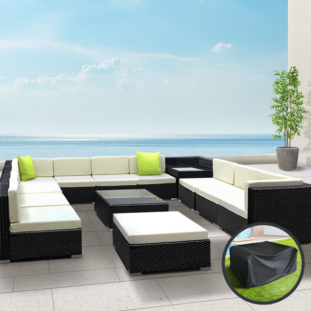 Gardeon 13-Piece Outdoor Wicker Sofa Set with Storage Cover - Patio Furniture for Garden, Poolside & Backyard Relaxation