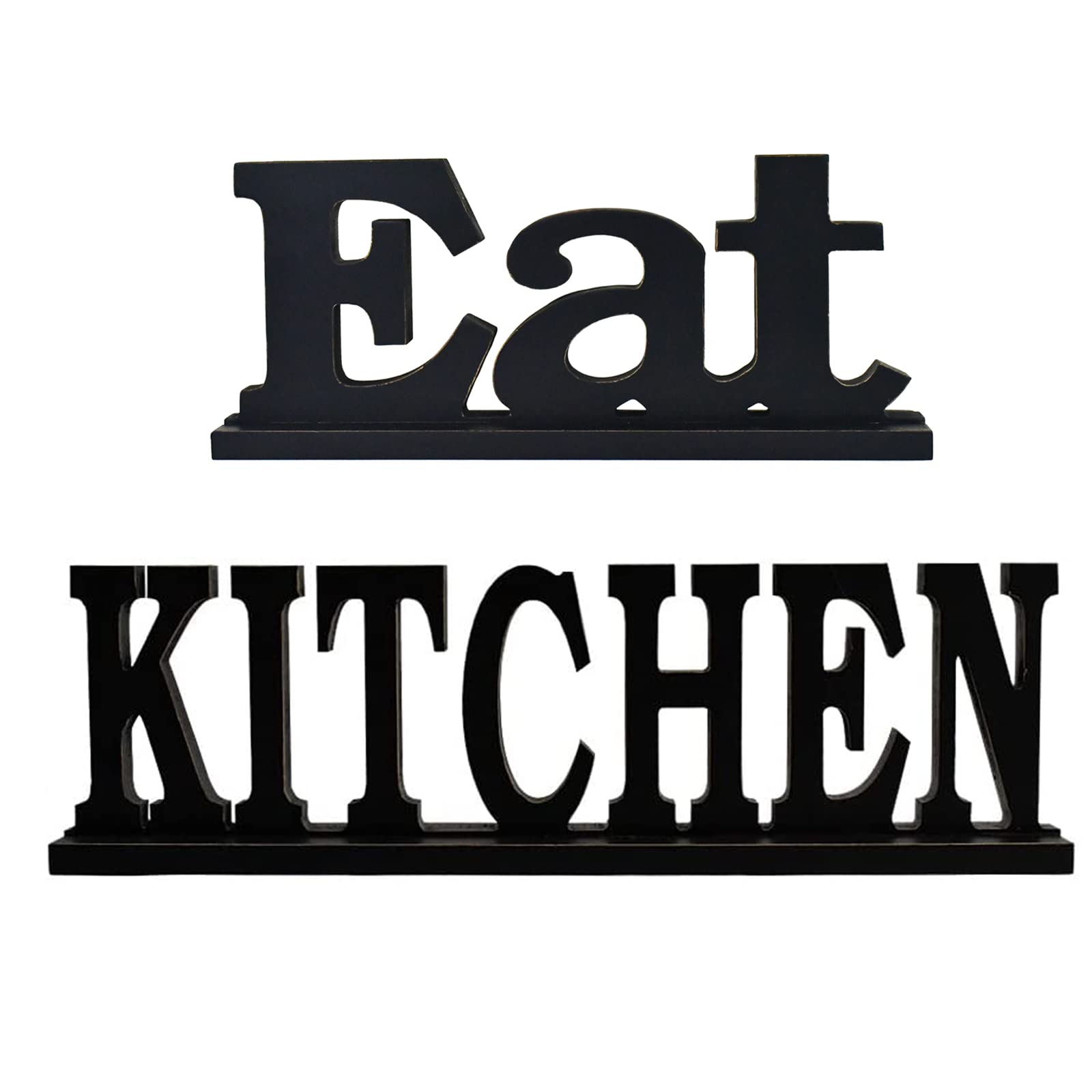 Black Wooden 'EAT' Kitchen Sign - Freestanding Wood Block Letters for Countertops, Breakfast Bar & Dining Room Decor - Rustic Farmhouse Kitchen Decorations for Home & Restaurant