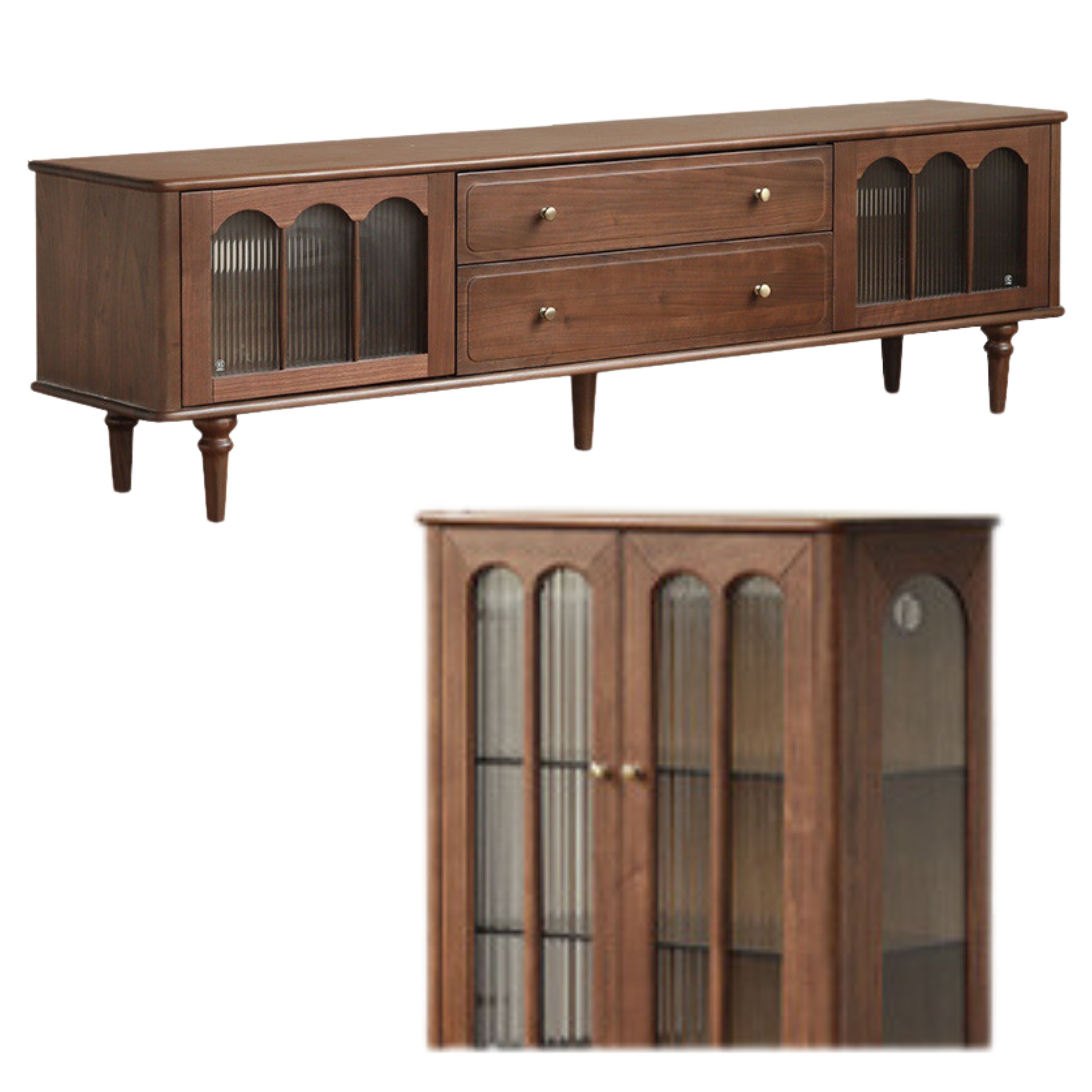 Solid Black Walnut Wood Retro TV Stand - Vintage American Style TV Cabinet for Living Room, Bedroom & Home Theater