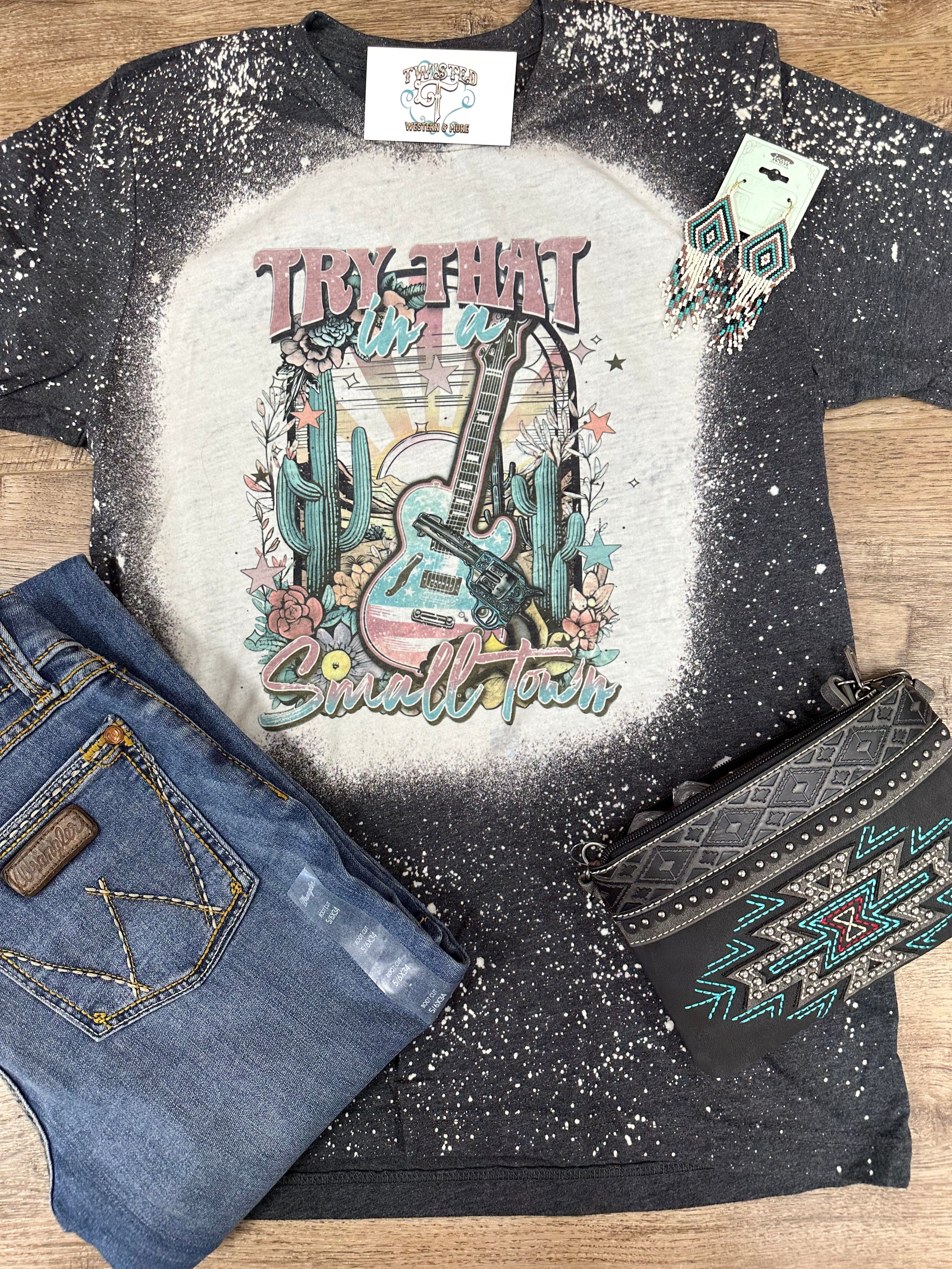 Women's 'Try That In A Small Town' Charcoal T-Shirt - Comfortable Casual Tee for Everyday Wear & Small Town Adventures