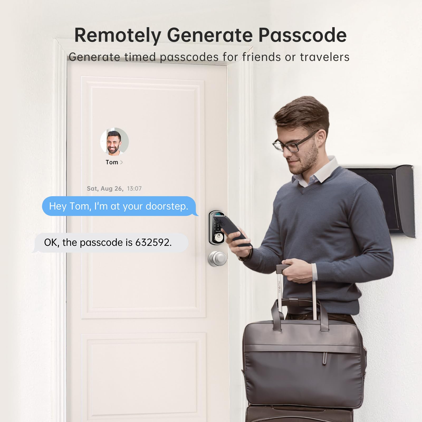 Smart WiFi Door Lock Set - Hornbill Silver Keyless Entry Fingerprint Deadbolt with Handle, 2 Knobs, Alexa & Bluetooth, Remote Code & Auto Lock - Ideal for Home, Hotel & Office Security (Easy Installation & Smart Access)