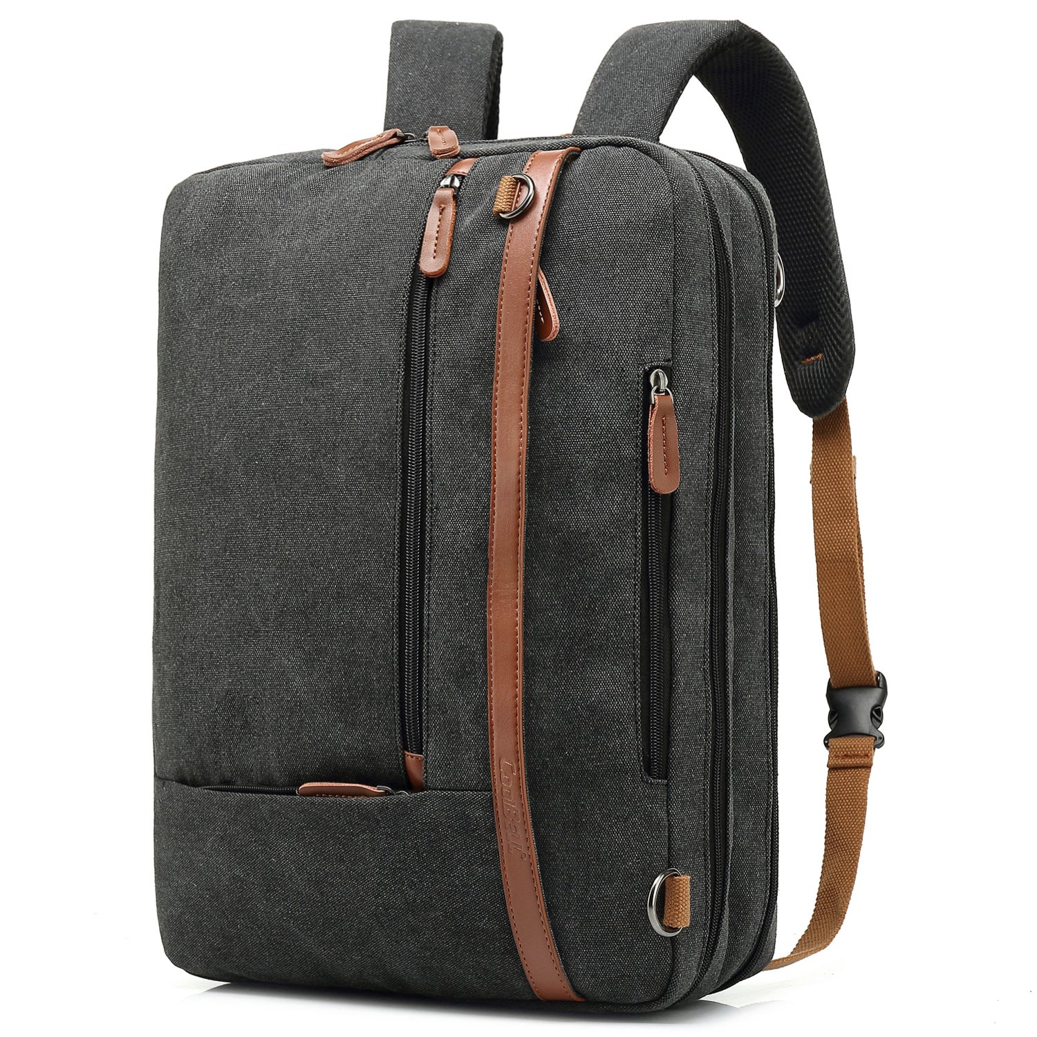 CoolBELL Convertible Backpack Shoulder Bag Messenger Bag - 17.3 Inch Laptop Case for Men & Women - Multi-Functional Business Briefcase, Leisure Handbag & Travel Rucksack (Canvas Black) - Perfect for Work, School, Commuting & Outdoor Adventures