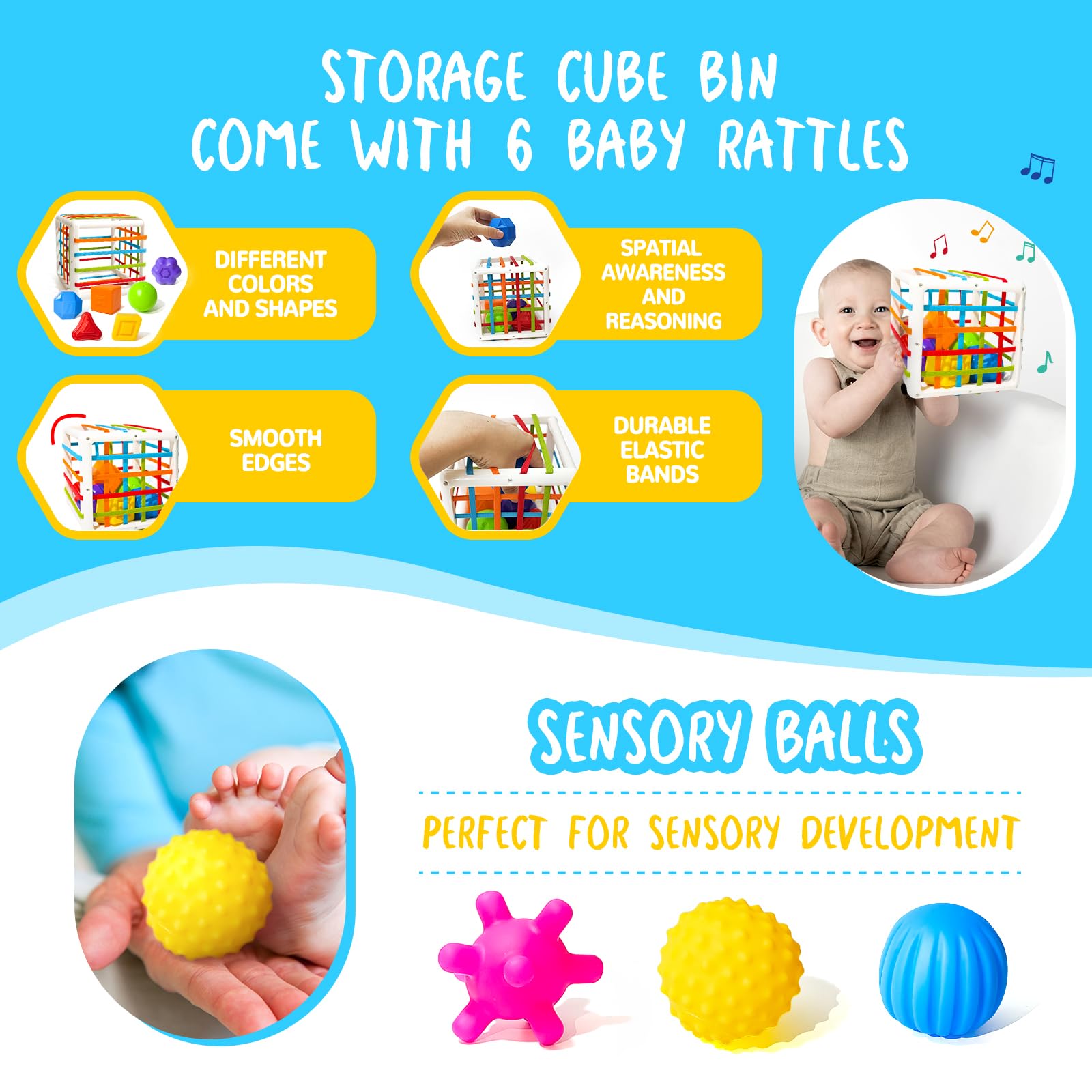 Montessori Toys for Babies 0-12 Months - 6-in-1 Sensory Stacking Blocks for Infant Development - Educational Learning Toys Gift for 1-3 Year Old Boys & Girls - Perfect for Daycare, Toddler Playtime & Early Childhood Education