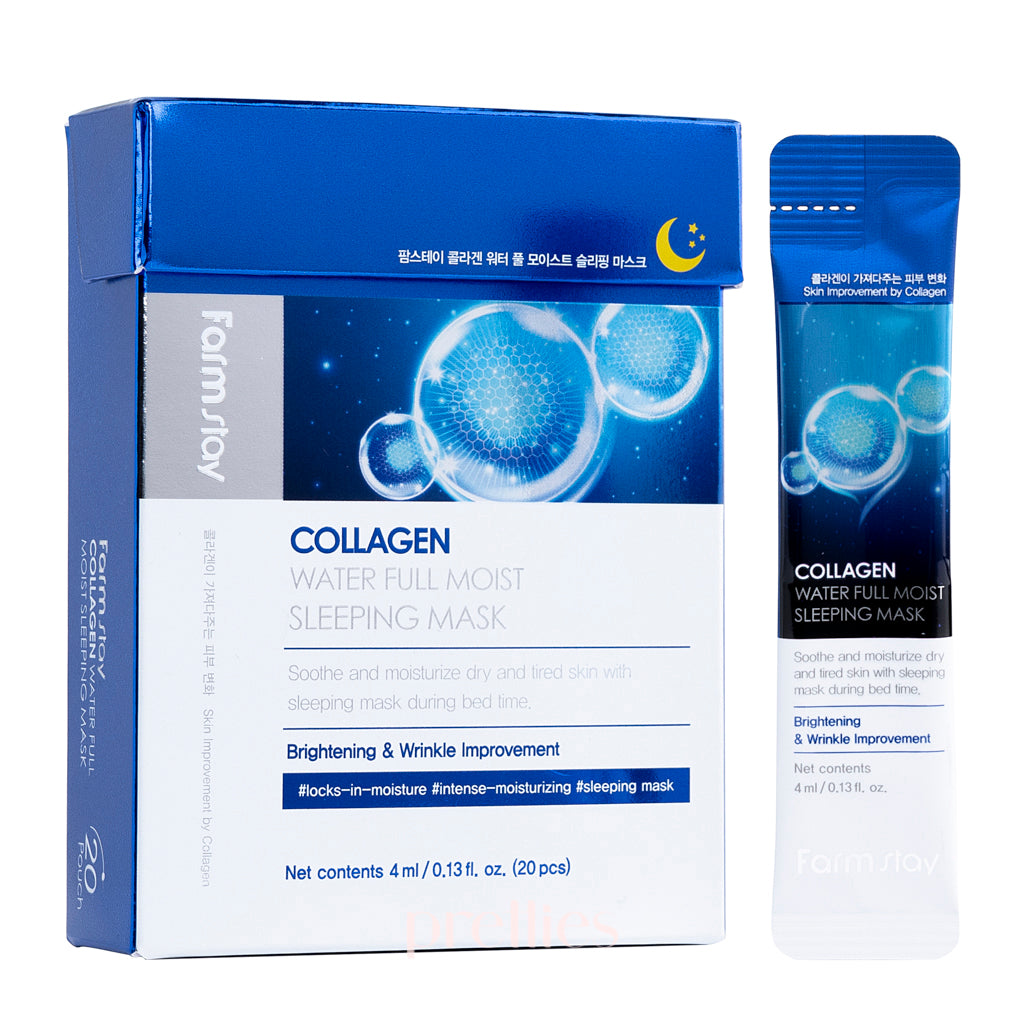 Farmstay Collagen Water Full Moist Sleeping Mask - 4ml x 20pcs - Hydrating Overnight Face Mask for Dry Skin - Perfect for Nighttime Skincare Routine & Travel Essentials