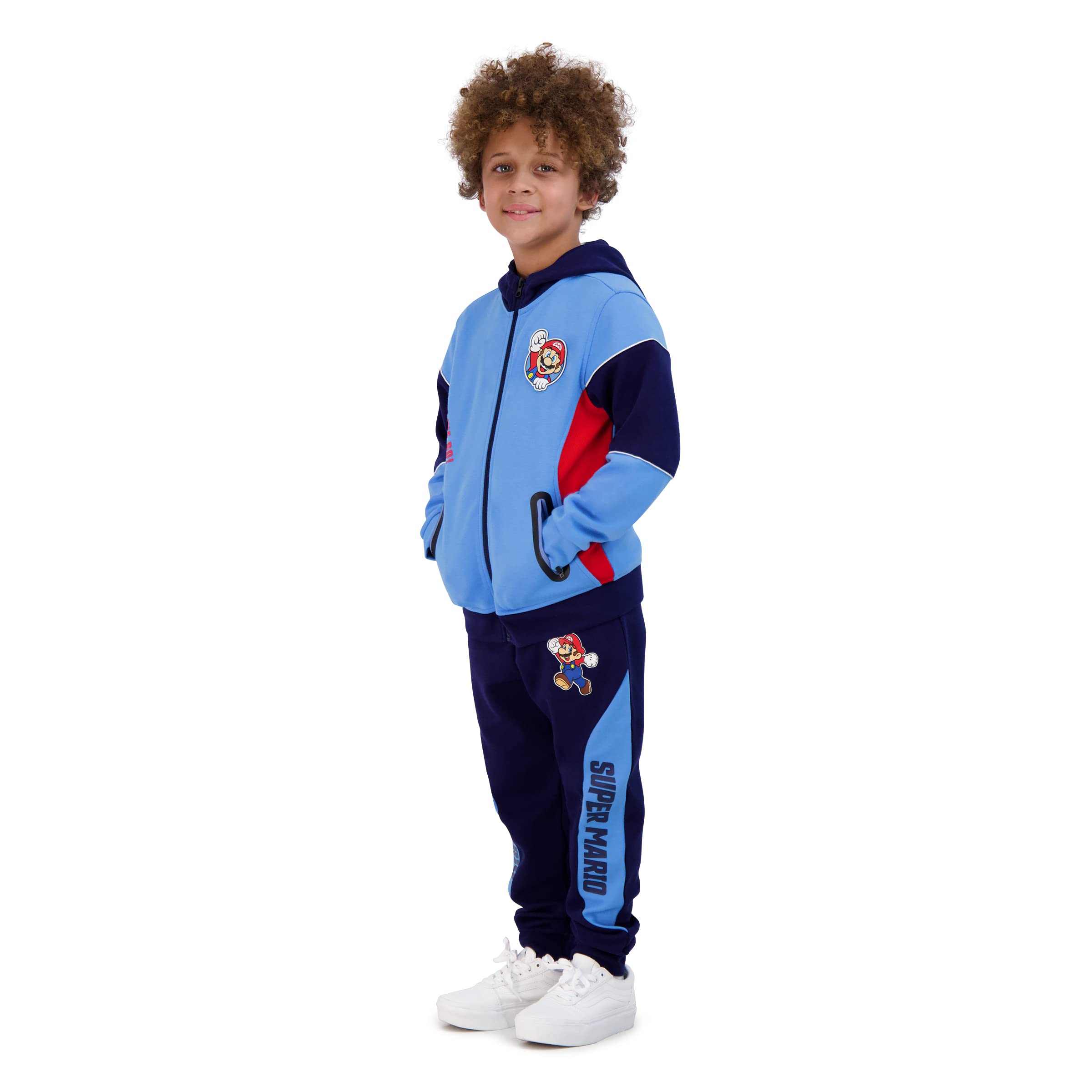 Nintendo Super Mario Boys Zip-Up Hoodie & Joggers 2-Pack Set - Mario Here We Go! Hooded Sweatshirt & Active Sweatpants for Kids - Perfect for Gaming, School & Outdoor Activities