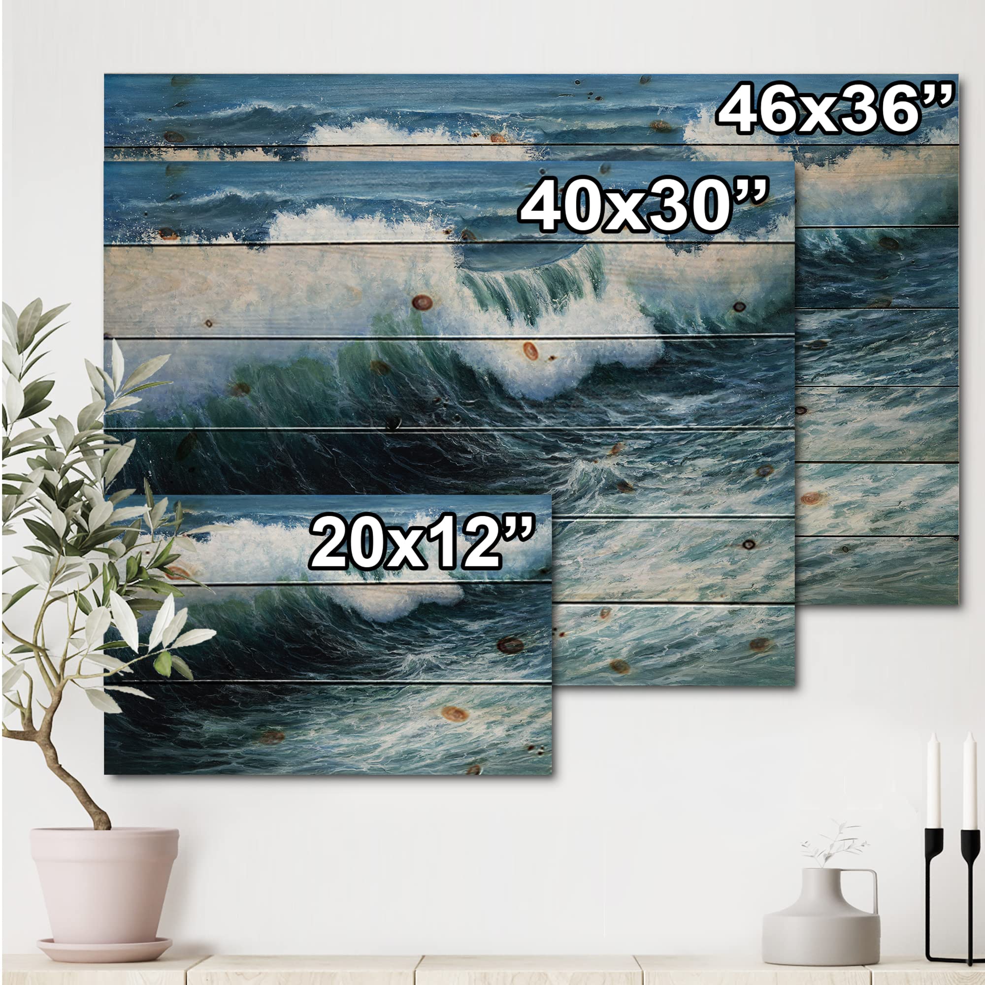 DesignQ Storm Waves In The Ocean Nautical Wood Wall Art - Blue Coastal Decor, Large Beach Wood Wall Panels Printed on Natural Pine - Perfect for Living Room, Bedroom & Beach House Decor