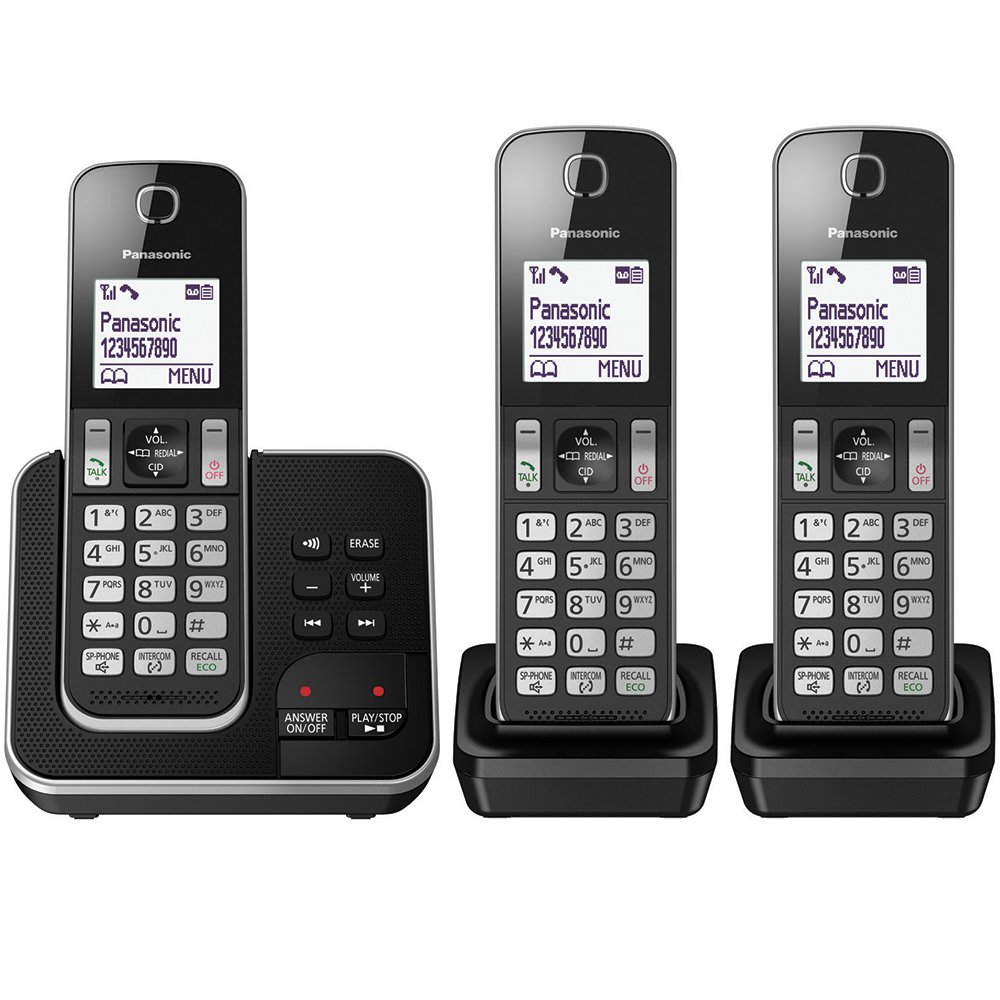 Panasonic KX-TGD323 Cordless Phone System - 3 Handsets with Call Blocking & Digital Answering Machine, Black & Silver - Ideal for Home & Office Use