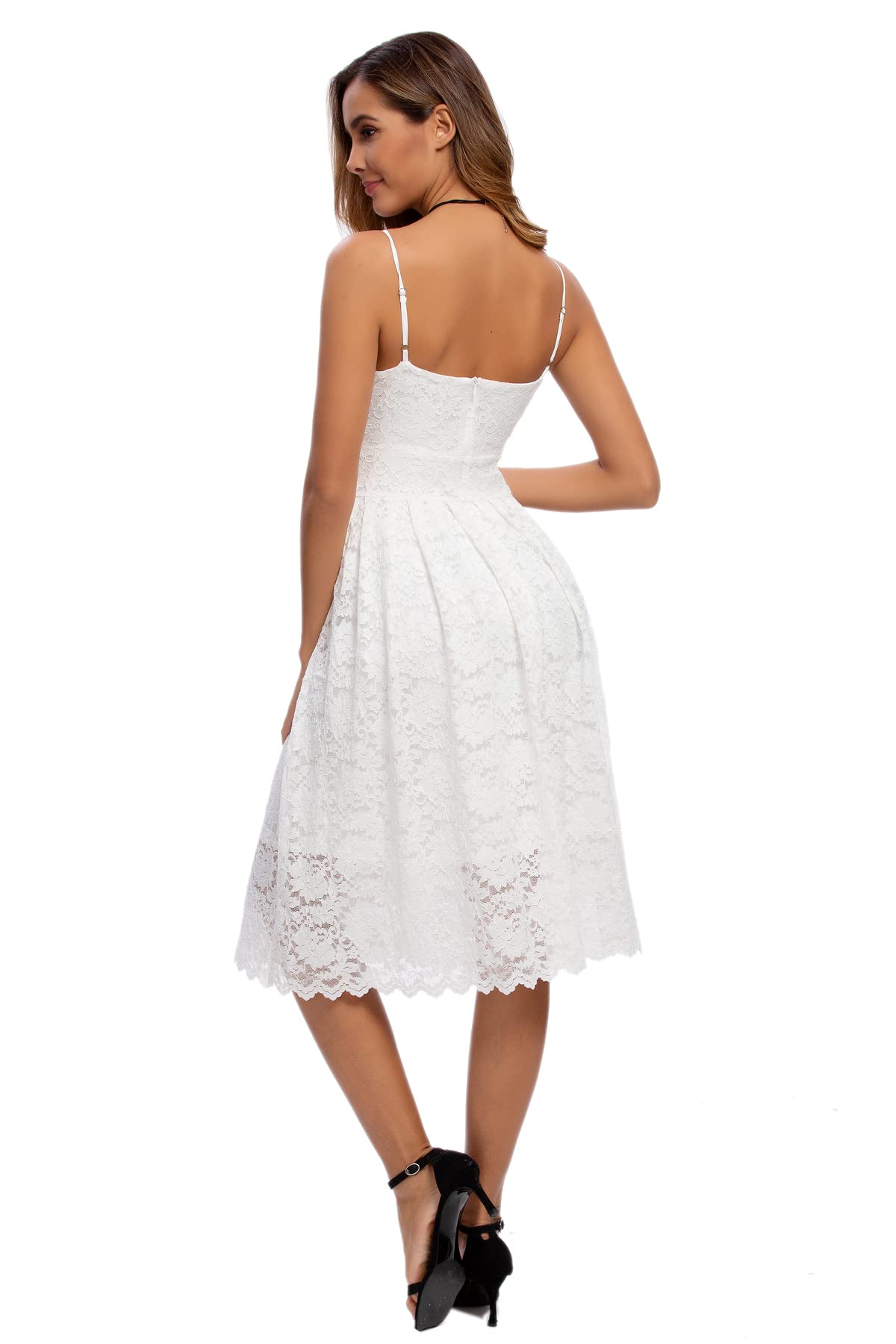 ATNLEWHI Women's Spaghetti Strap V-Neck Sleeveless A-Line Lace Dress - Elegant Cocktail Party, Formal Wedding Guest Dress for Evening Events & Special Occasions