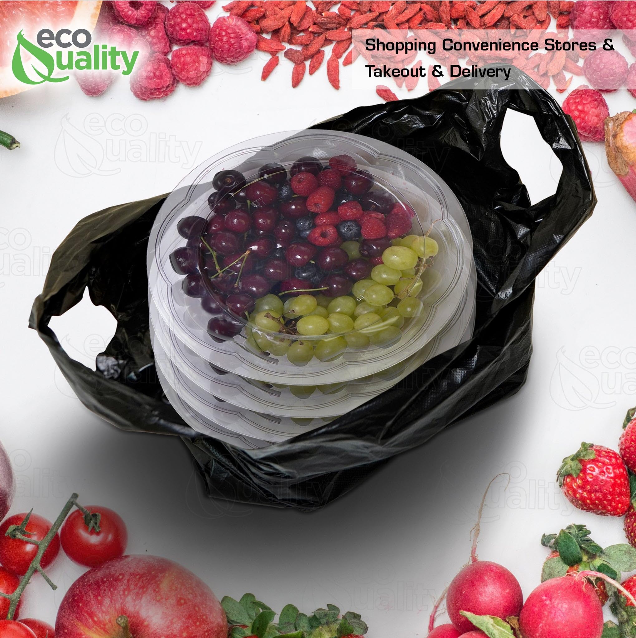 EcoQuality Plastic Black T-Shirt Bags 3000 Count - 1/10 Size Reusable Shopping Bags, Grocery Bags, Poly Bags (8x4x16 Inches, 13 Micron) - Perfect for Retail Stores, Supermarkets, Takeout & Home Organization