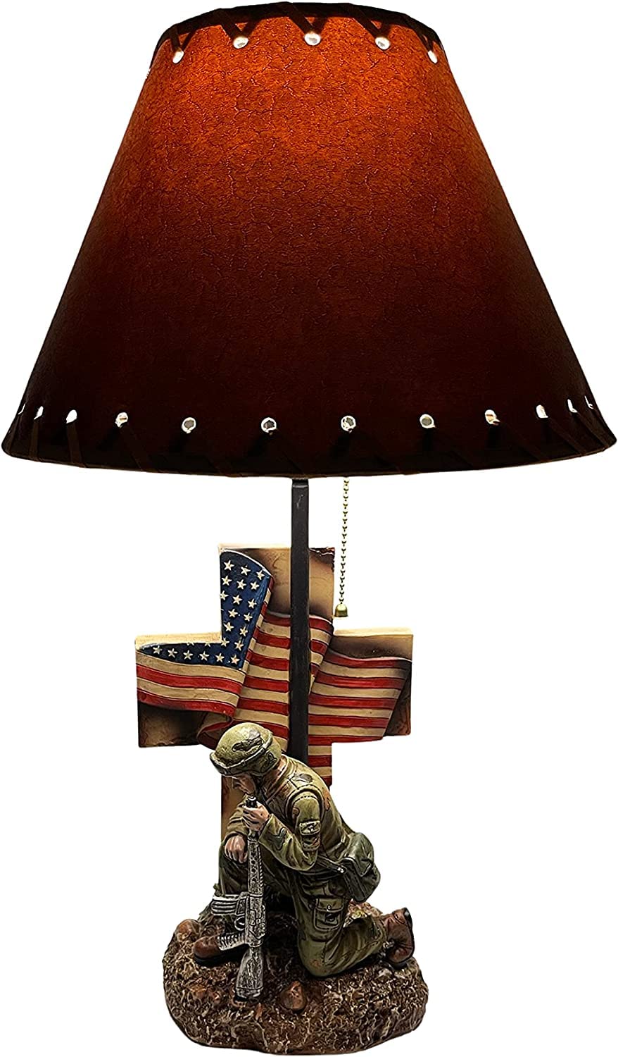 Urbalabs Military Army Hero USA Flag Soldier End Table Lamp - Standing Nightstand Light for Bedroom, Living Room & Office - Patriotic Home Decor for Veterans & Military Enthusiasts