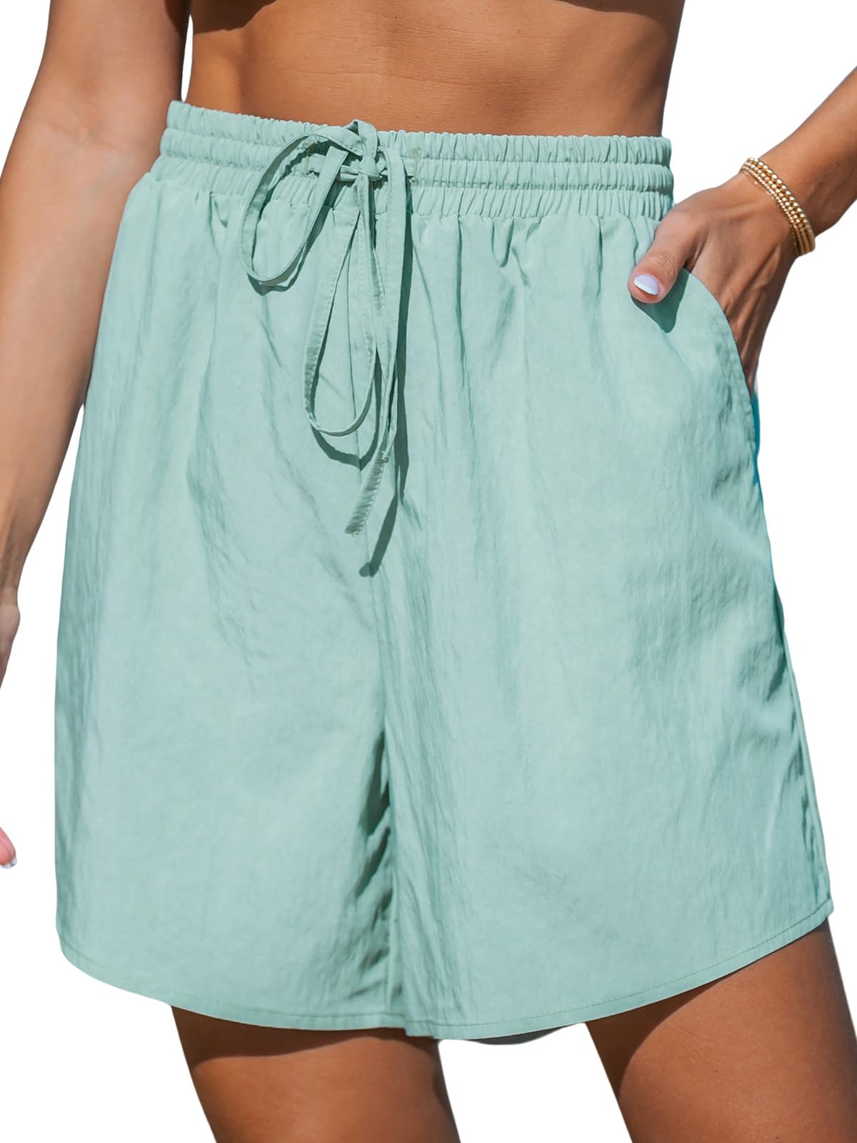 CUPSHE Women's High Waist Wide Leg Shorts with Drawstring - Casual Loose Fit Beach Pants for Summer Vacation, Travel & Outdoor Activities