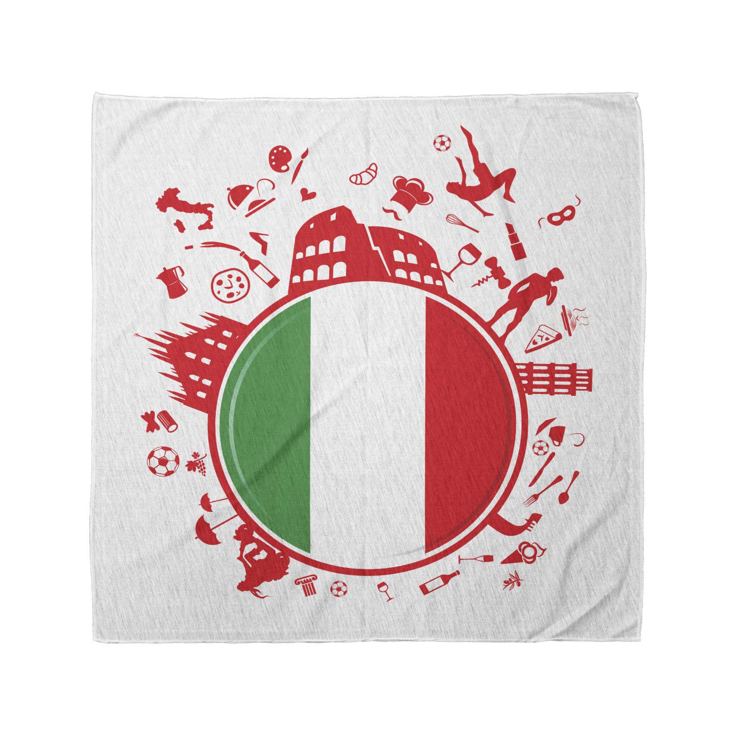 Lunarable Italian Flag Soccer Player Pizza Bandana Scarf - Red, Green & White Fashion Accessory for Sports Fans, Soccer Games & Italian-Themed Parties
