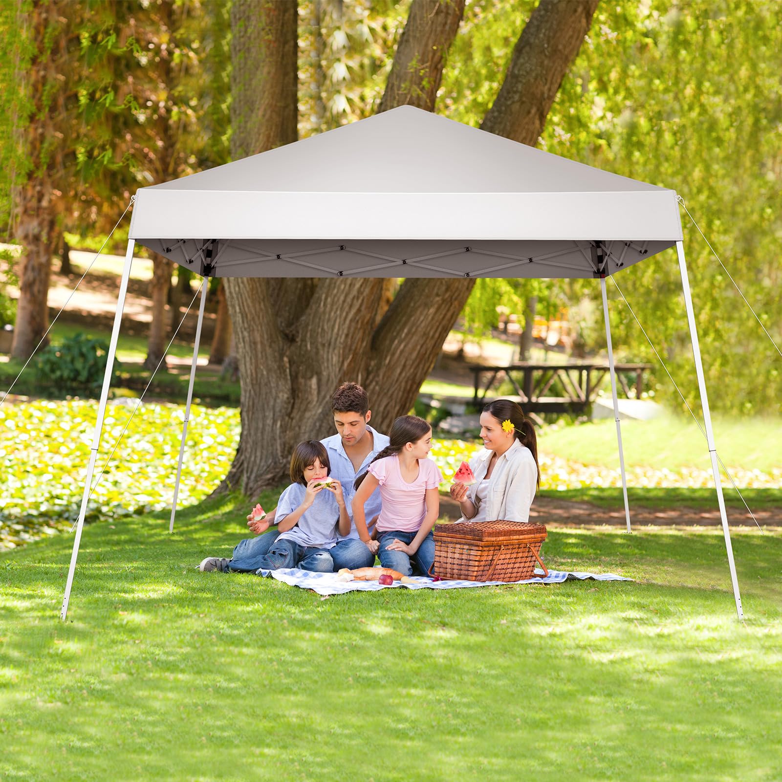 10' x 10' Pop Up Canopy Tent with Carry Bag - Instant Shelter with Slant Legs for Outdoor Parties, Events, Backyard & Commercial Use - Portable Easy Setup White Canopy for Picnics, Beach, Camping & Tailgating