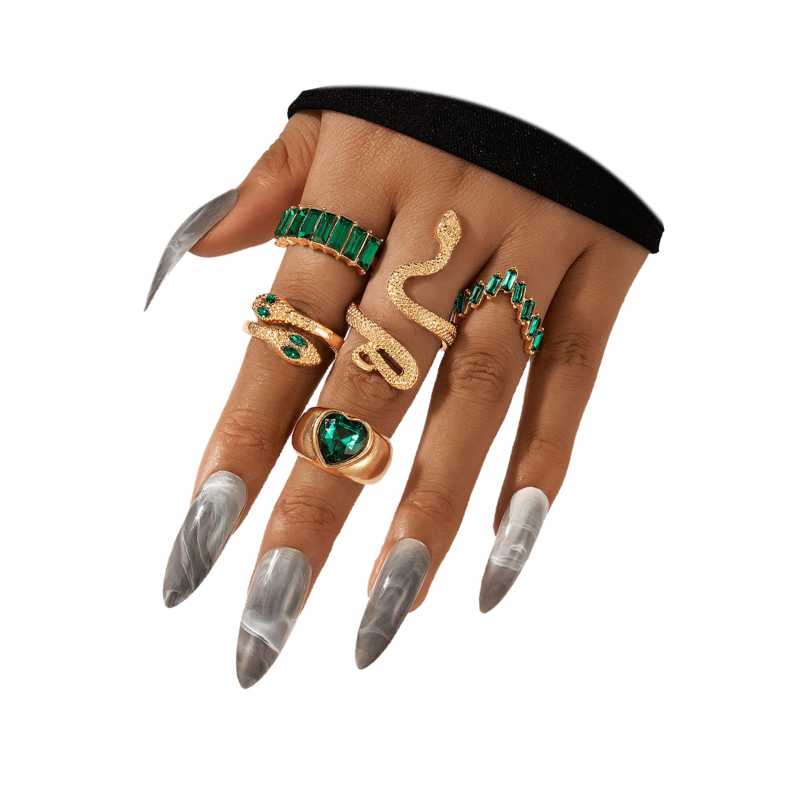 Boho Crystal Snake Rings Set for Women - Stackable Midi Cuff Rings, Gold Plated Knuckle Rings, Retro Joint Finger Rings - Perfect Mother's Day Gift, Birthday Present & Boho Jewelry for Everyday Wear