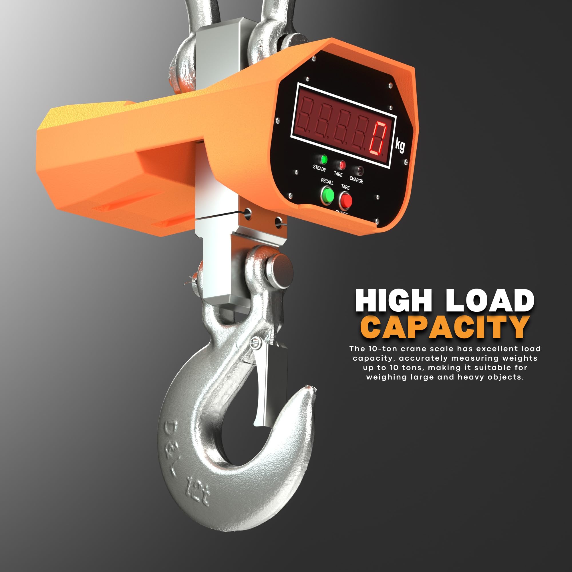 10T/22000LB Heavy Duty Digital Crane Scale with Remote Control - Rechargeable Industrial Hanging Scale with 2kg/4lb Division, Swivel Hook & Bright LED Display - Perfect for Construction, Shipping, Warehousing & Manufacturing