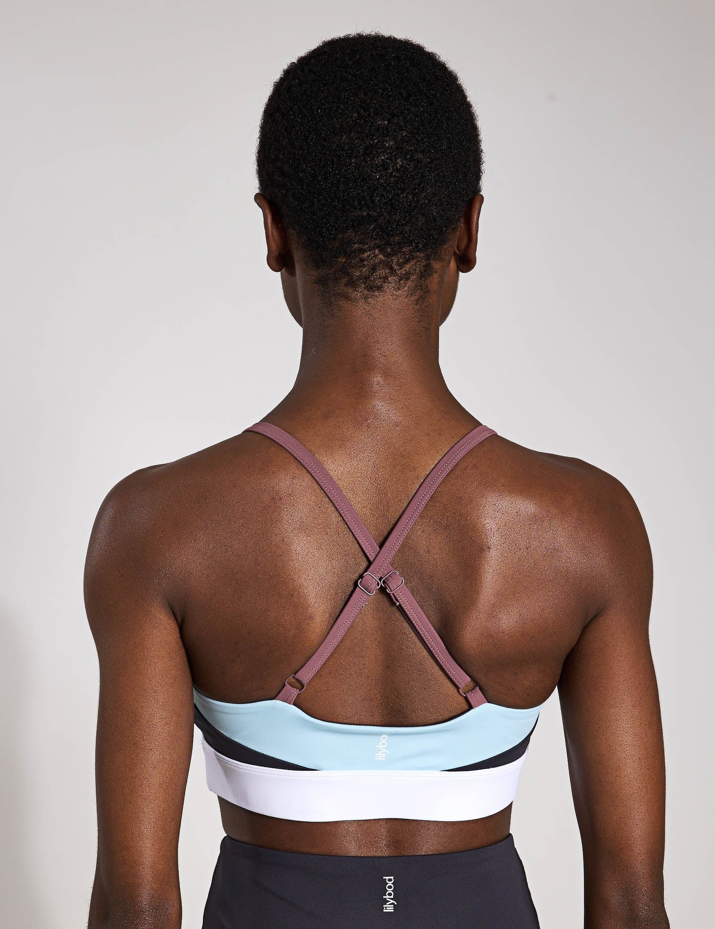 Limitless Sports Bra - High Support Workout Top for Women - Charcoal & Pale Blue - Perfect for Yoga, Running & Gym