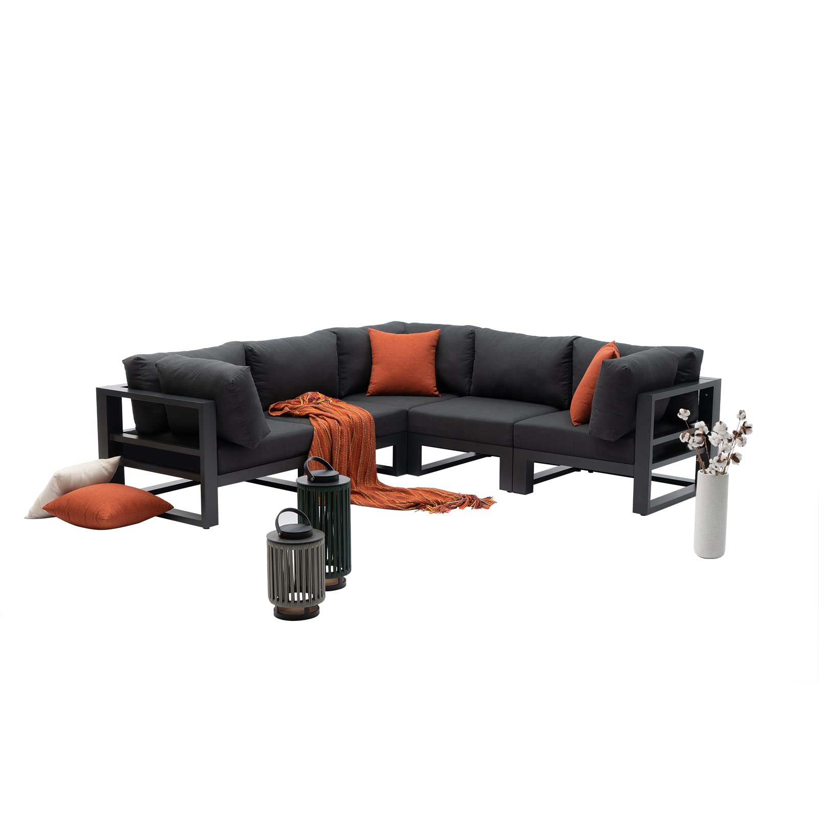 LebenLiebe 5-Piece Outdoor Patio Furniture Set - All-Weather Aluminum Sectional Sofa with Dark Grey Cushions | Perfect for Backyard, Poolside & Garden Relaxation