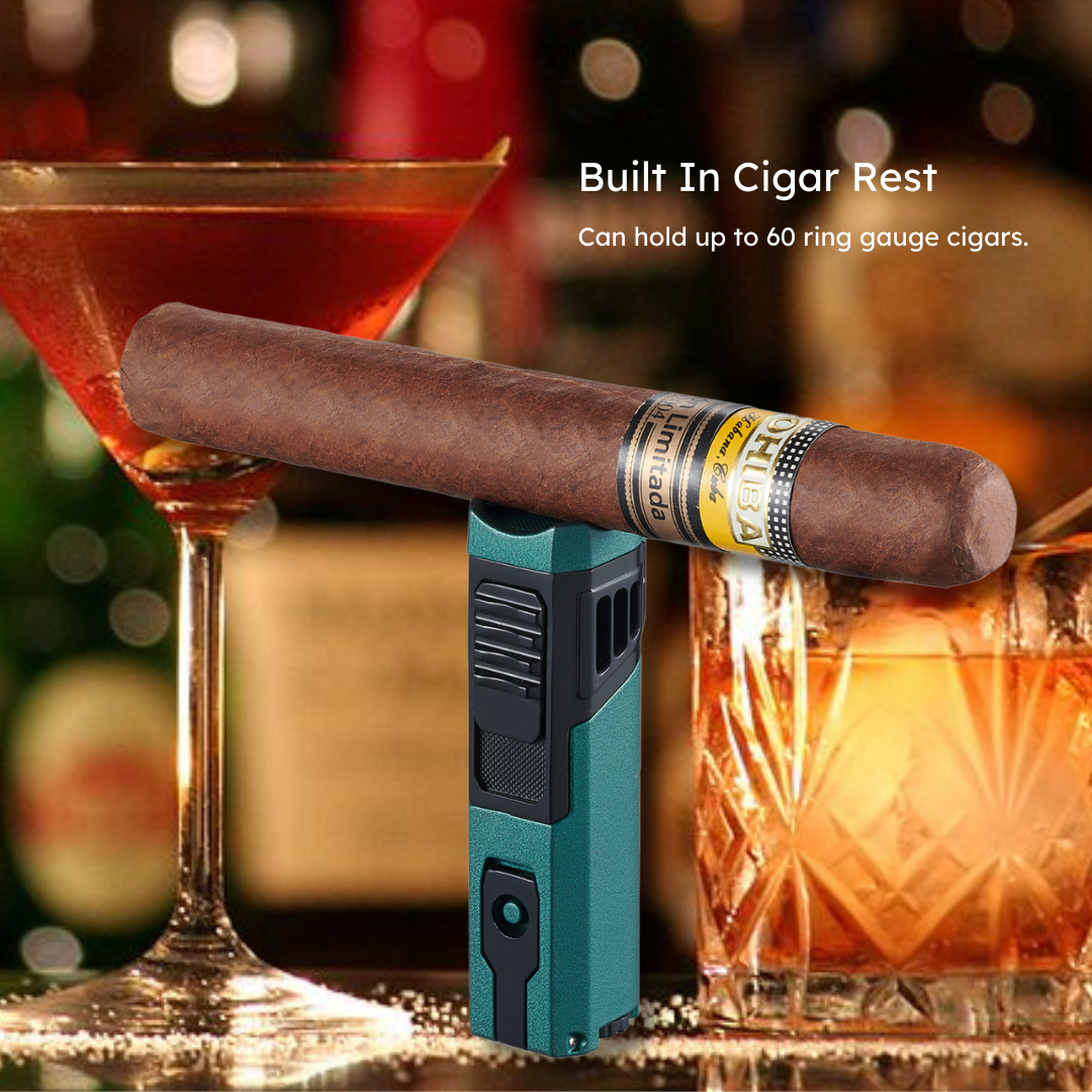 Visol Capitan Quad Flame Torch Lighter - Windproof Butane Lighter for Cigars, Camping & Outdoor Use (Forest Green)