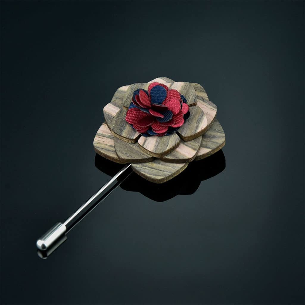 Handmade Wood Flower Lapel Pin Brooch for Women & Men - Elegant Wedding, Party, Suit & Dress Accessory - 4.2x8cm Fashion Gift (Color A) | Perfect for Bridal Bouquets, Prom, Graduation & Formal Events