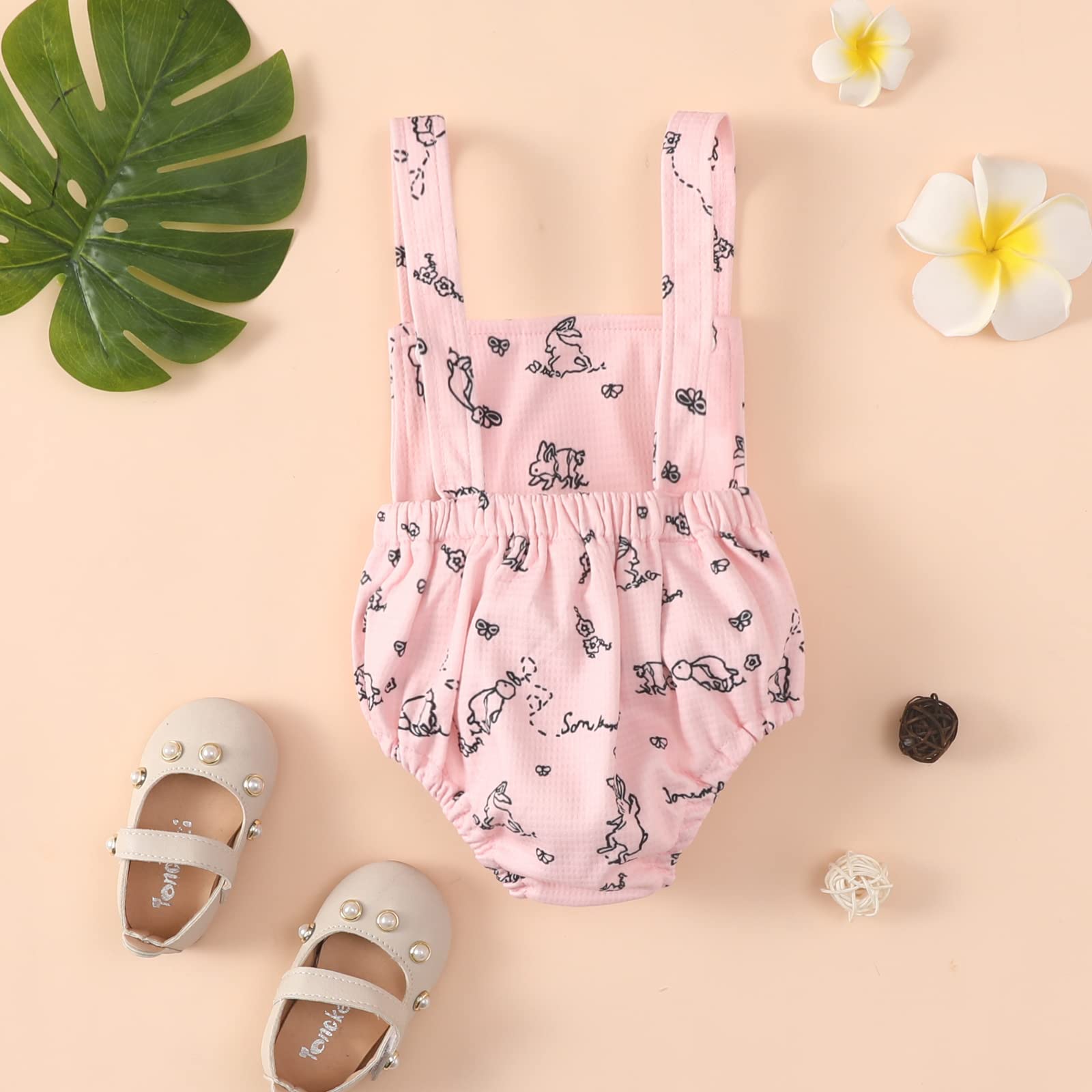 Easter Bunny Print Romper for Newborn Baby Girls - Sleeveless Backless Toddler Bodysuit - Cute Summer Outfit for Infants | Perfect for Easter Photos, Playdates & Warm Weather Outings