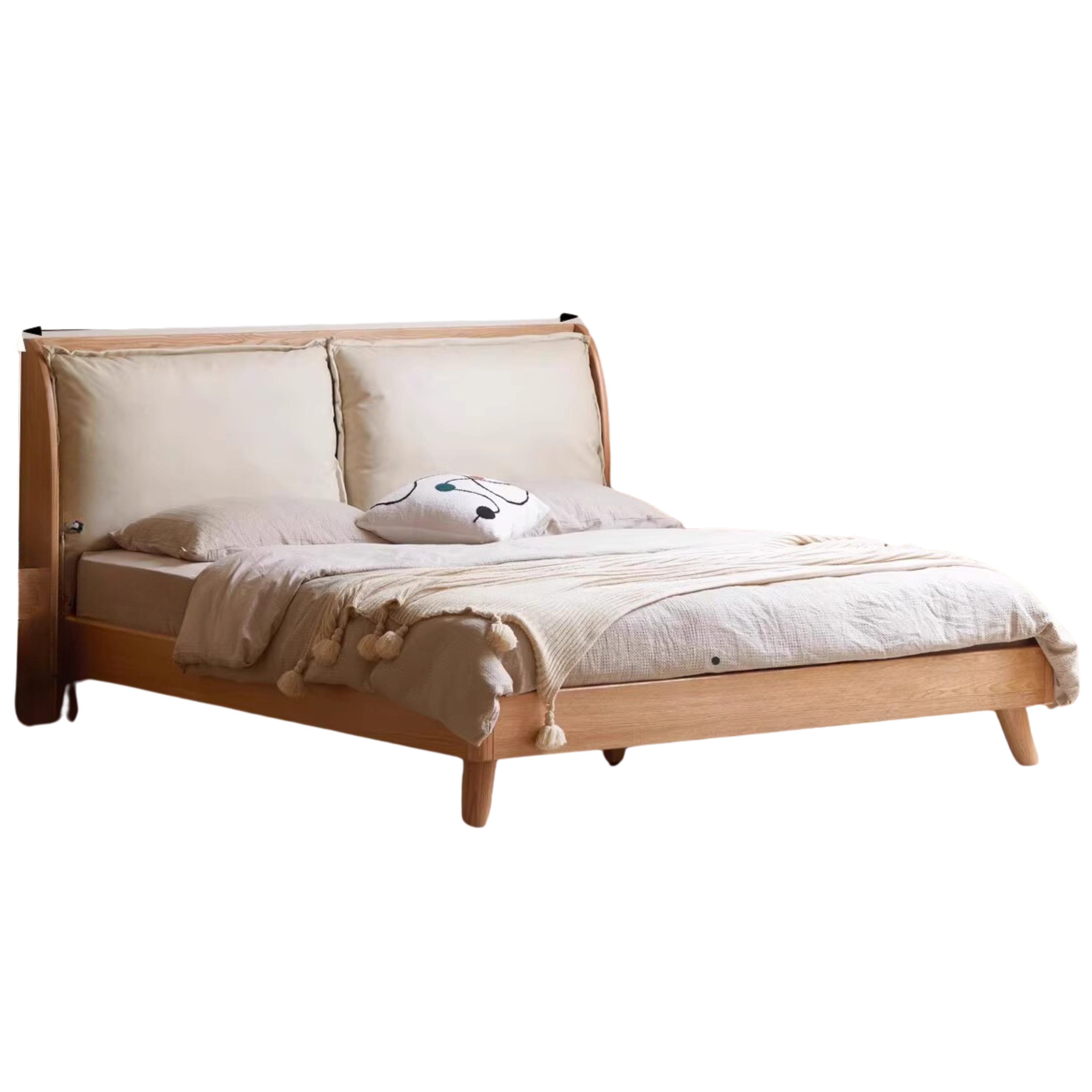 Natural Wood Color Technical cloth cream white soft bed