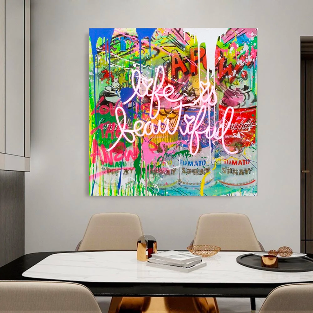 Banksy Life is Beautiful Wall Art Print - Inspirational Street Art Poster with Powerful Message for Home & Office Decor
