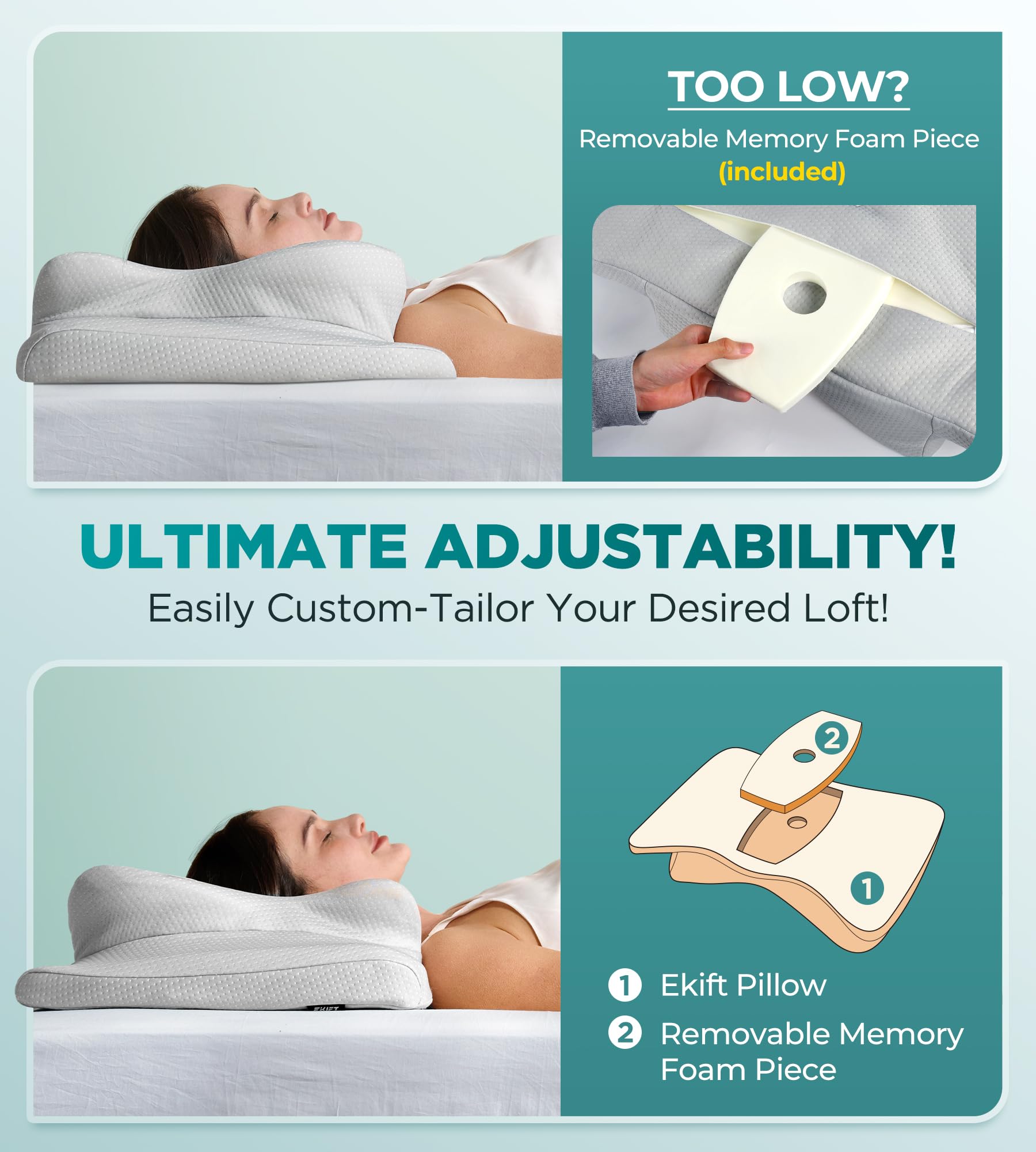 Ease Now Cervical Neck Pillow for Pain Relief - Cooling Memory Foam Pillow for Side, Back & Stomach Sleepers - Ergonomic Orthopedic Contour Neck Support for Deep Sleep - Perfect for Travel, Office & Home Use