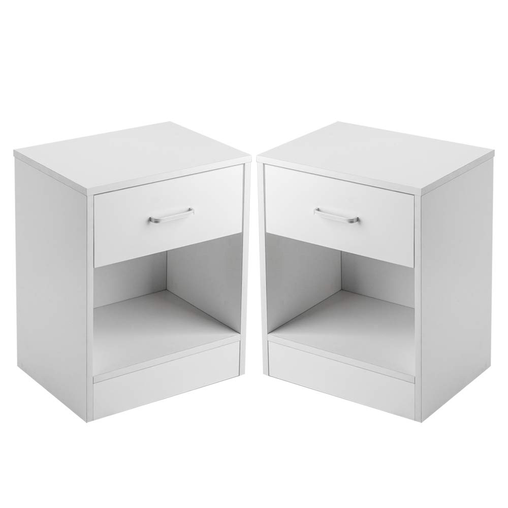 Knocbel Small Night Stand - White 2-Pack Bedside Table with Drawers & Storage Compartment | Perfect for Bedroom, Living Room & Office Use
