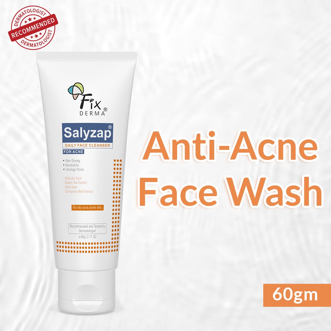 FIXDERMA 2% Salicylic Acid Acne Face Wash - Daily Cleanser for Oily, Acne-Prone & Sensitive Skin - Gentle Exfoliating Facial Cleanser for Women & Men - 2.1 Fl Oz - Perfect for Morning & Night Skincare Routine